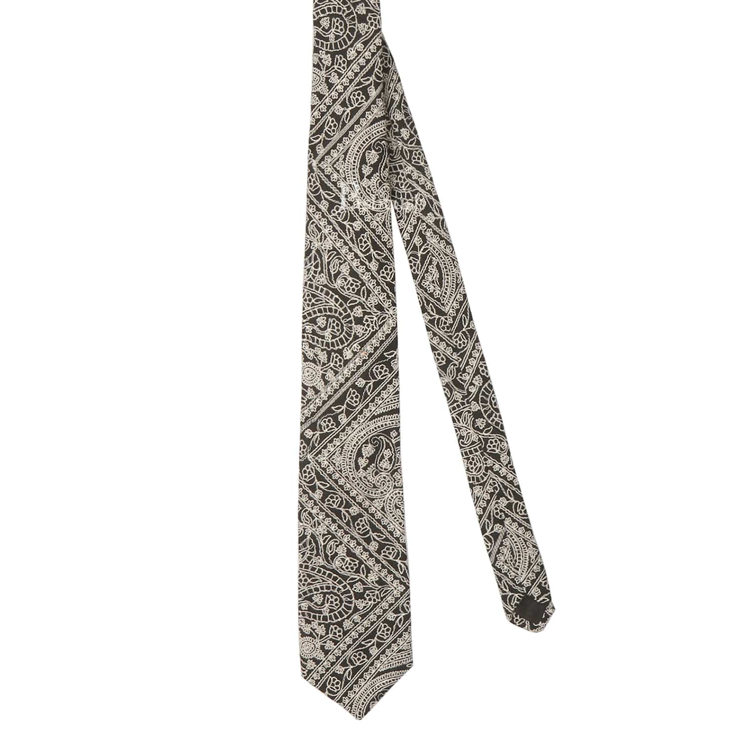 Pashtush mens Fine Wool tie, Embroidered design, Black - Image 4