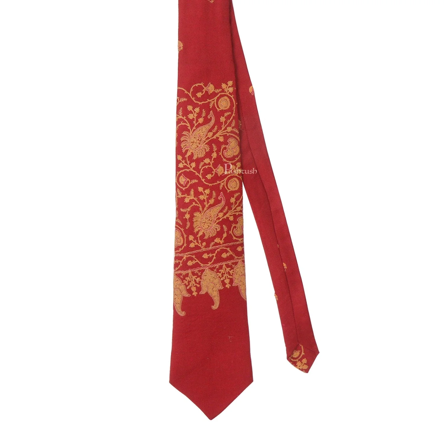 Pashtush mens Fine Wool tie, Embroidered design, Maroon - Image 3