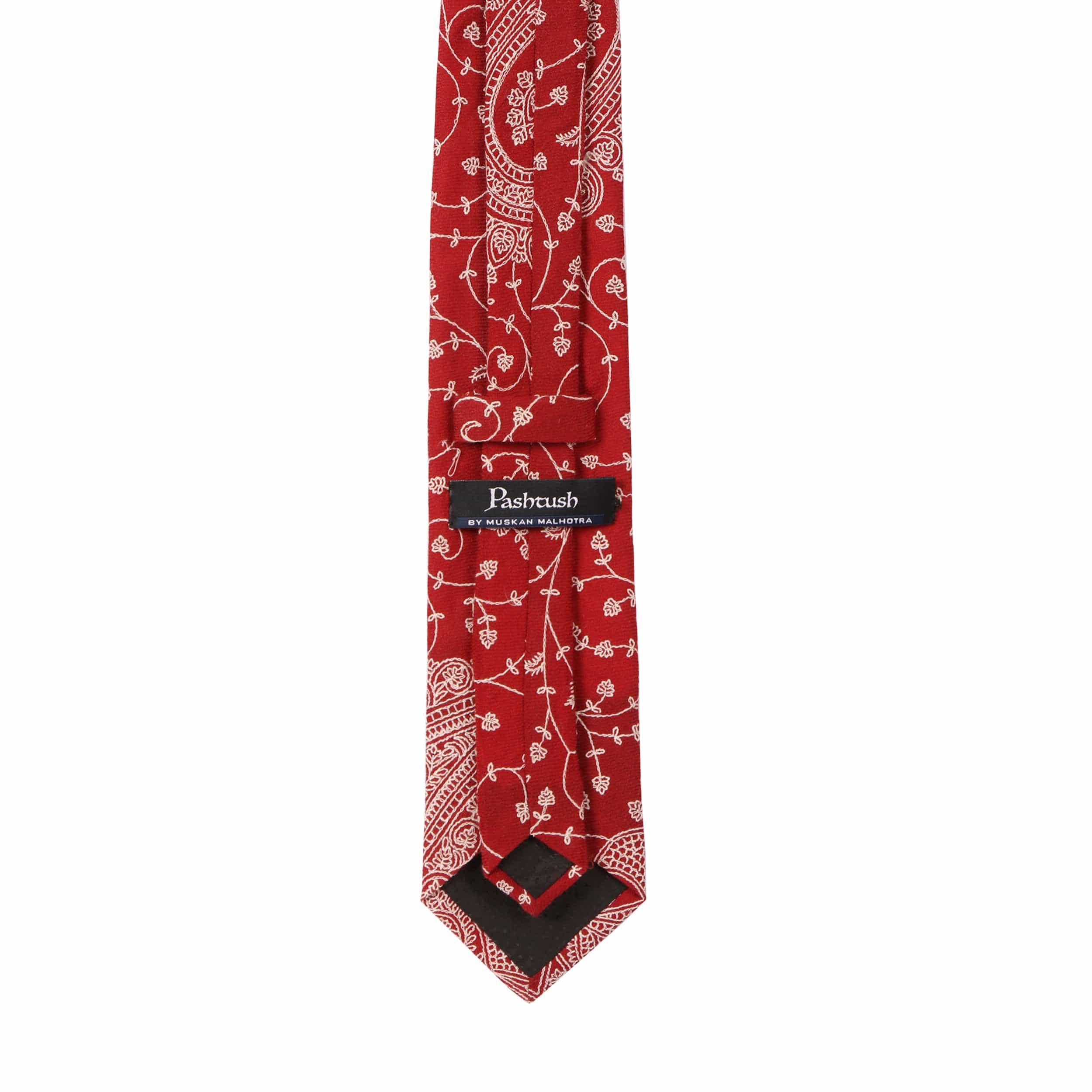 Pashtush mens Fine Wool tie, Embroidered design, Red - Image 4
