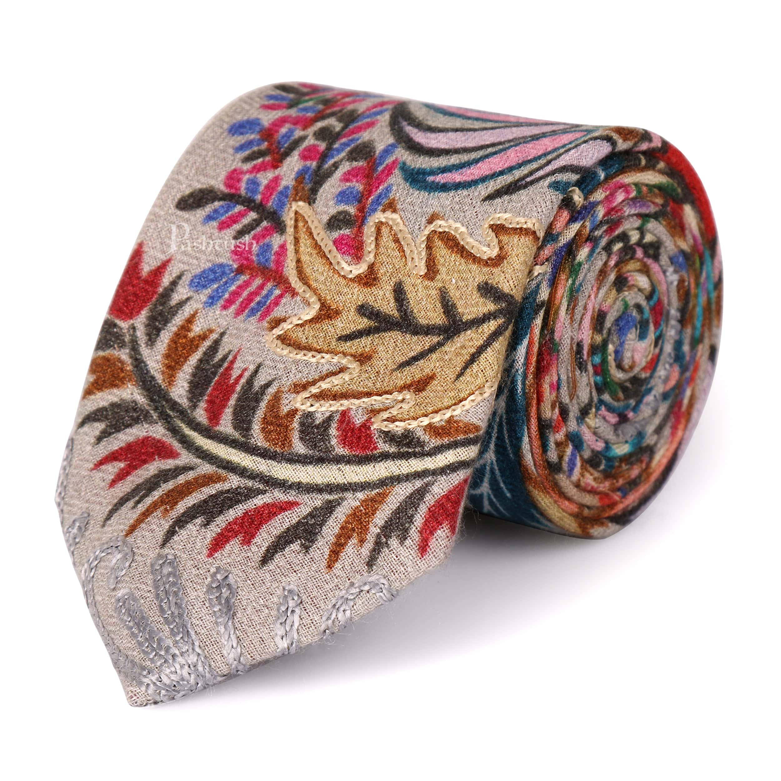 Pashtush mens Fine Wool tie, kalamkari embroidery design, Multicolour - Image 2
