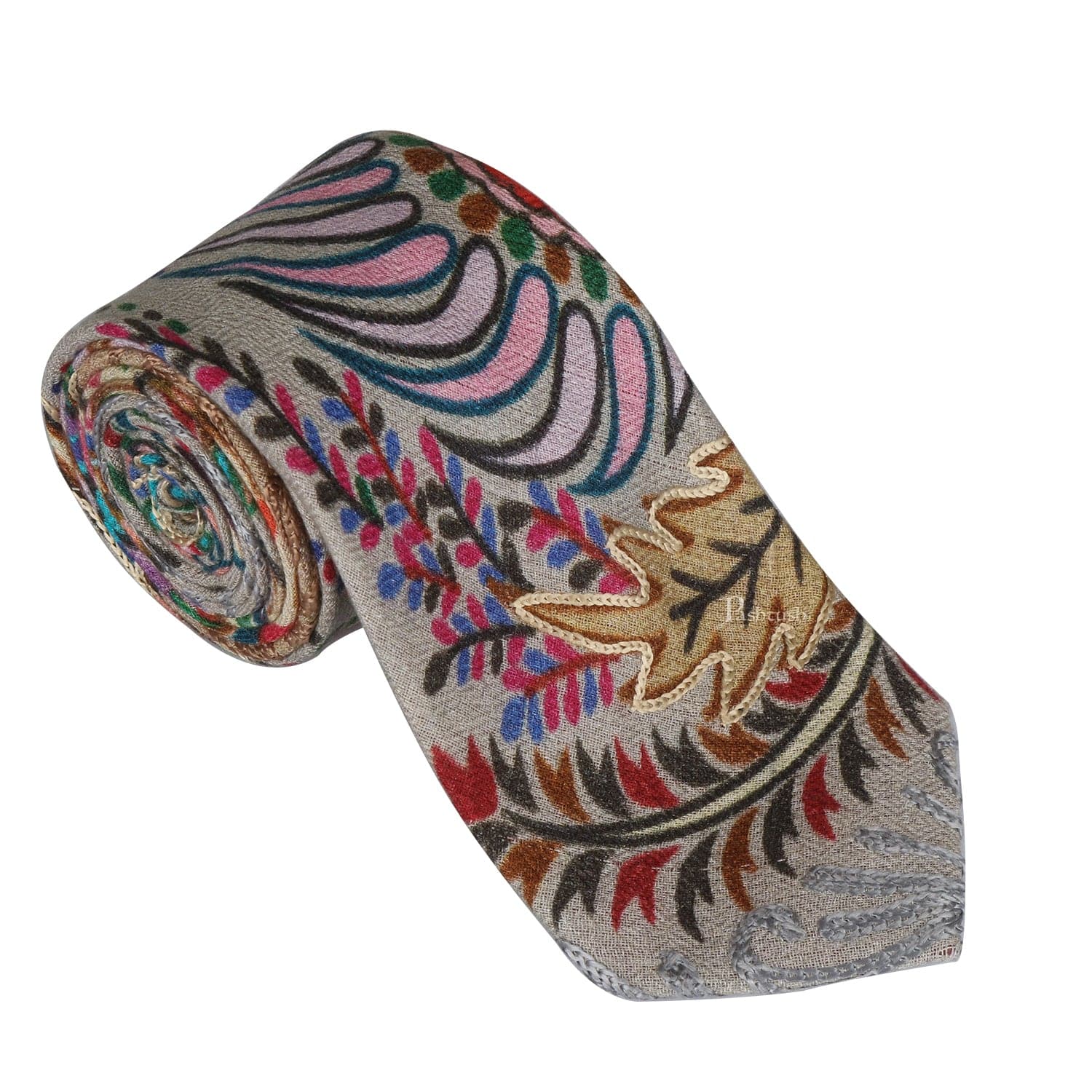 Pashtush mens Fine Wool tie, kalamkari embroidery design, Multicolour - Image 5