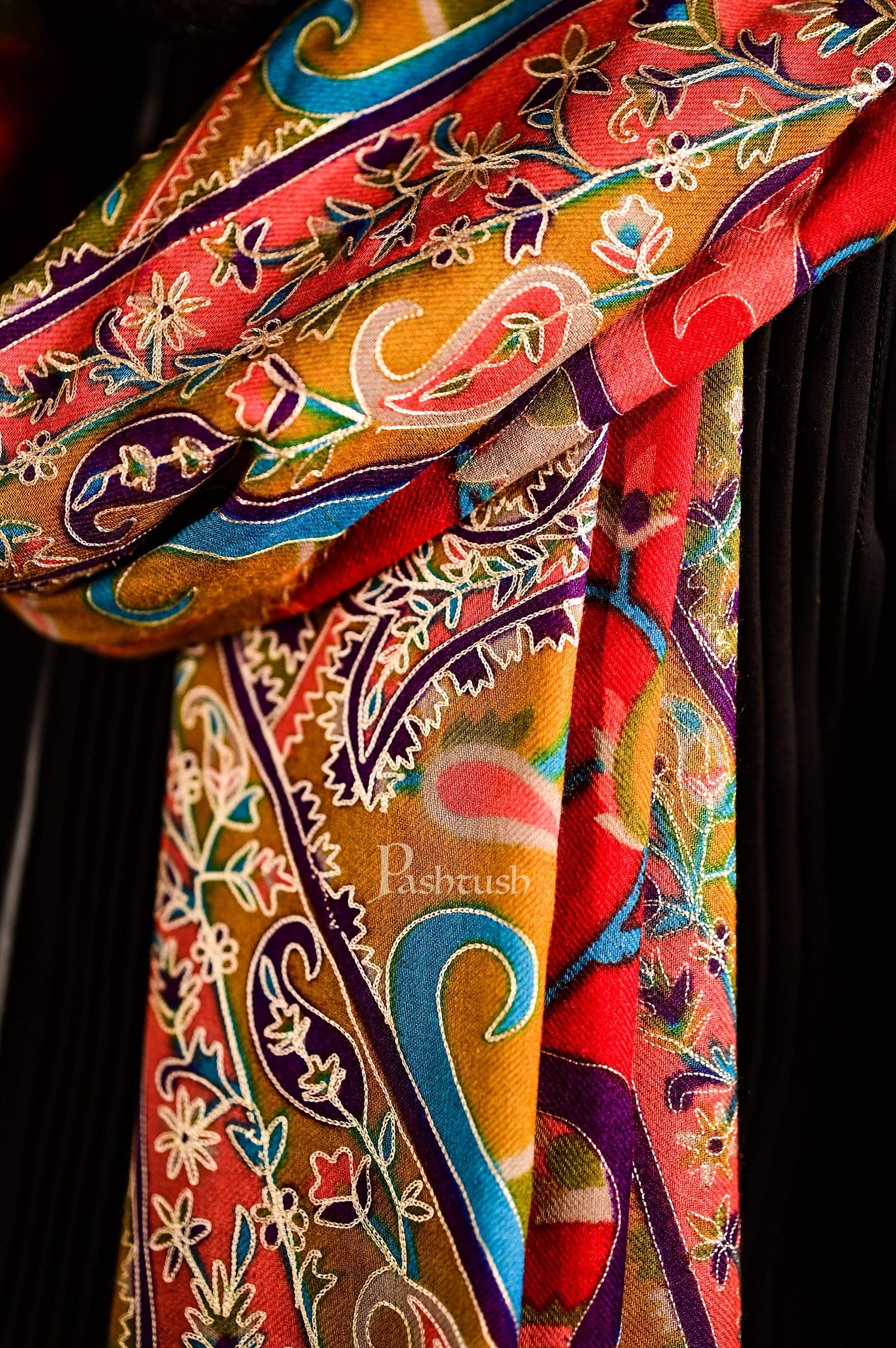 Pashtush Mens Hand Embroidered Kalamkari Shawl, Soft And Warm, Light Weight Fine Wool - Image 7