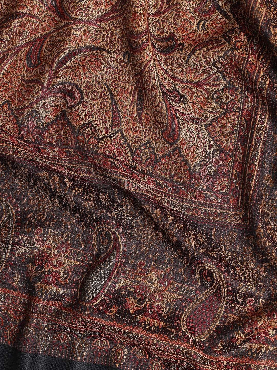 Pashtush Mens Jamawar Stole, Faux Pashmina, Black - Image 4