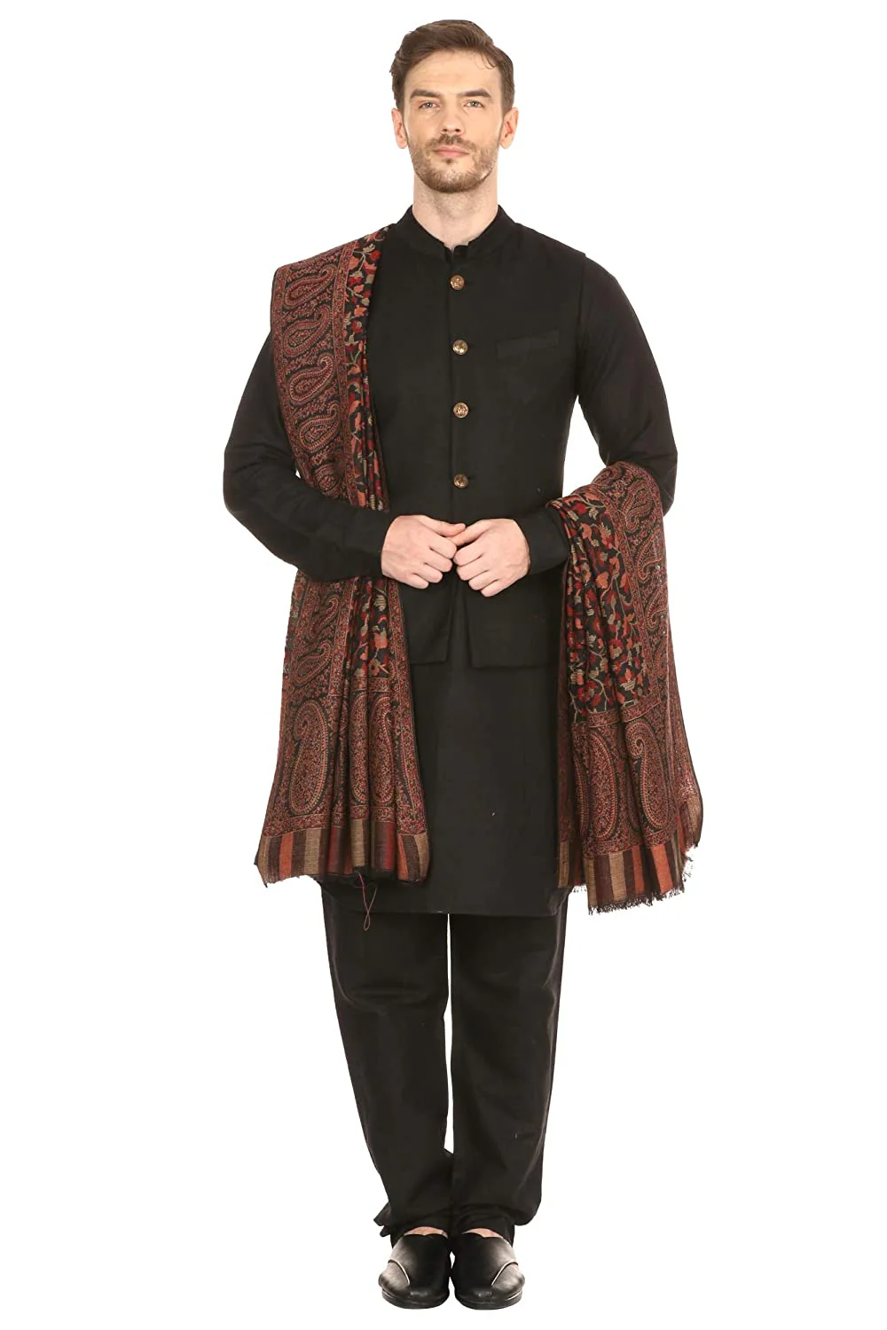 Pashtush Mens Ethnic Shawl, Mens Lohi, Full Size, Blended Wool, Black - Image 15