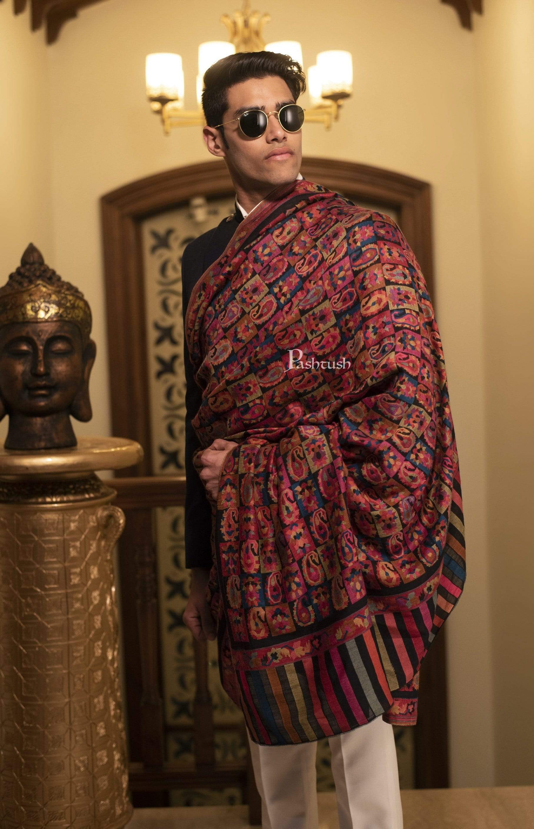 Pashtush Mens Woven Ethnic Shawl, Mens Lohi , Full Size, Fine Soft Wool - Image 2