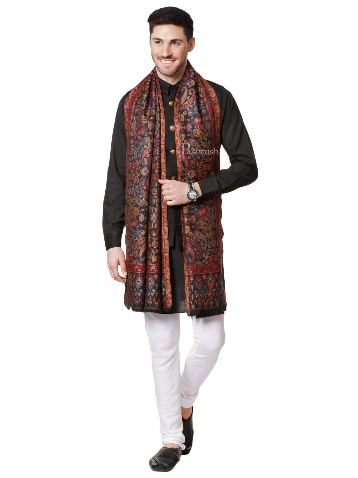 Pashtush Mens Ethnic Stole, Faux Pashmina, Navy blue - Image 2