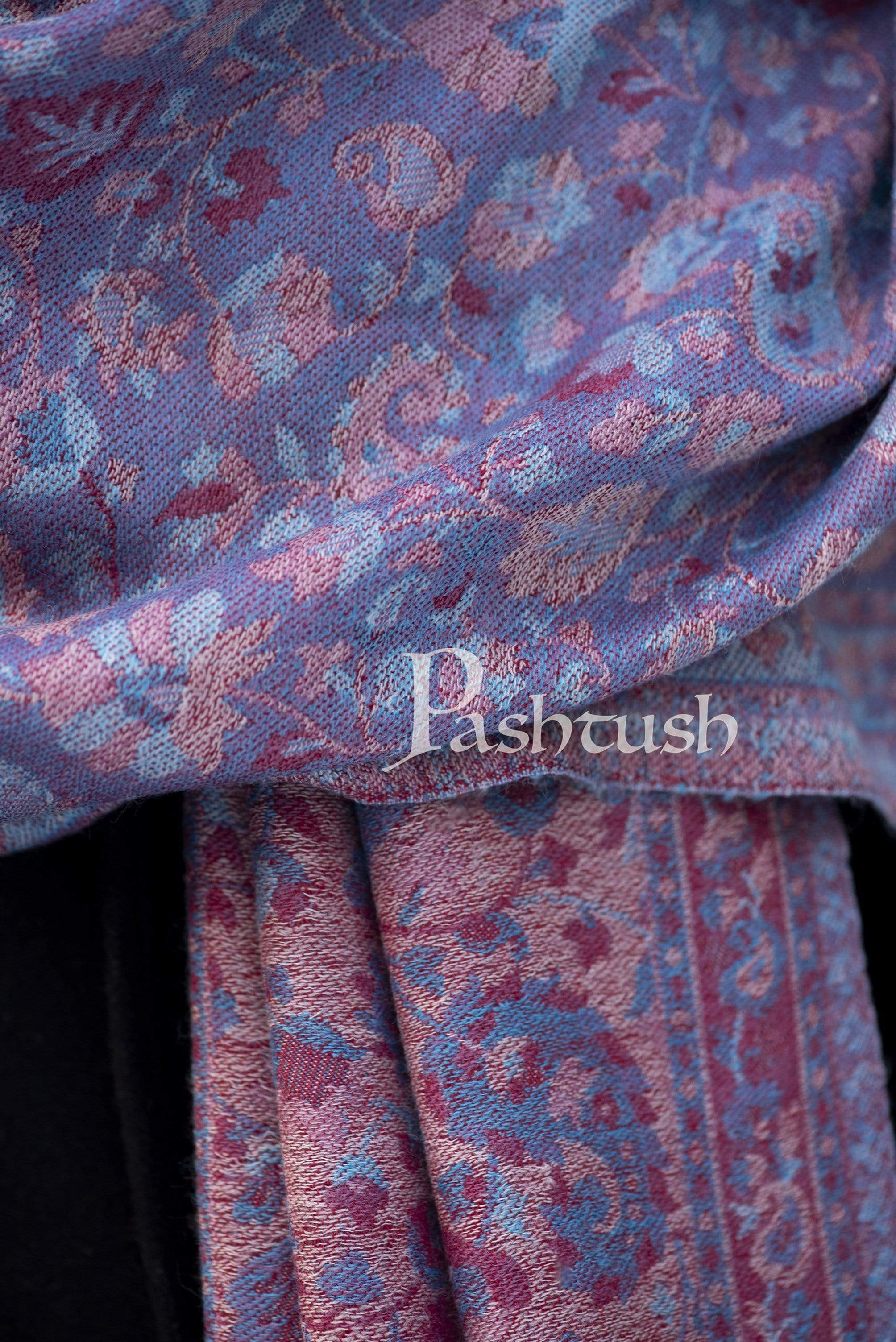 Pashtush Mens Ethnic Weave Stole, Fine Wool, Reversible, Azure - Image 3