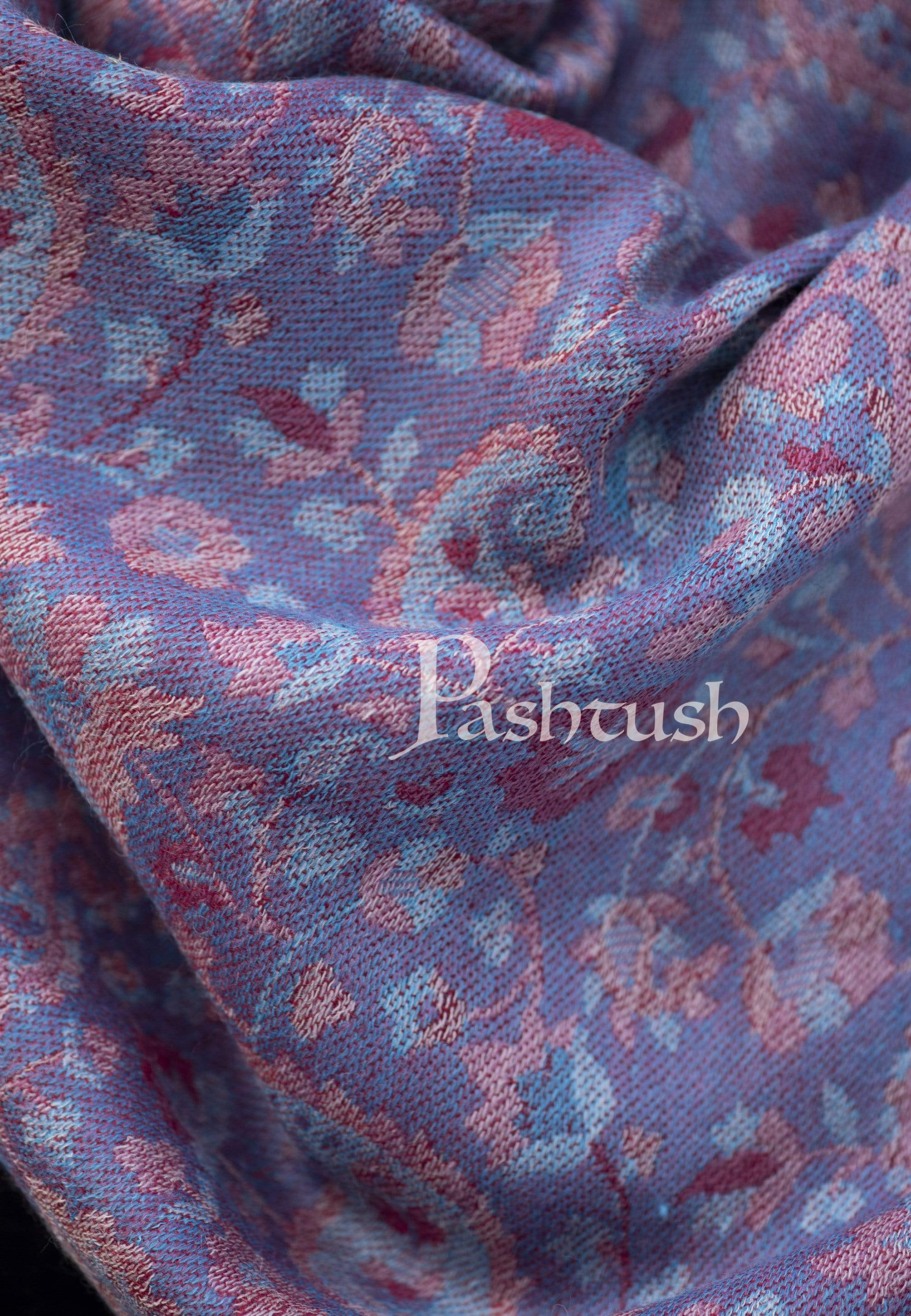 Pashtush Mens Ethnic Weave Stole, Fine Wool, Reversible, Azure - Image 5