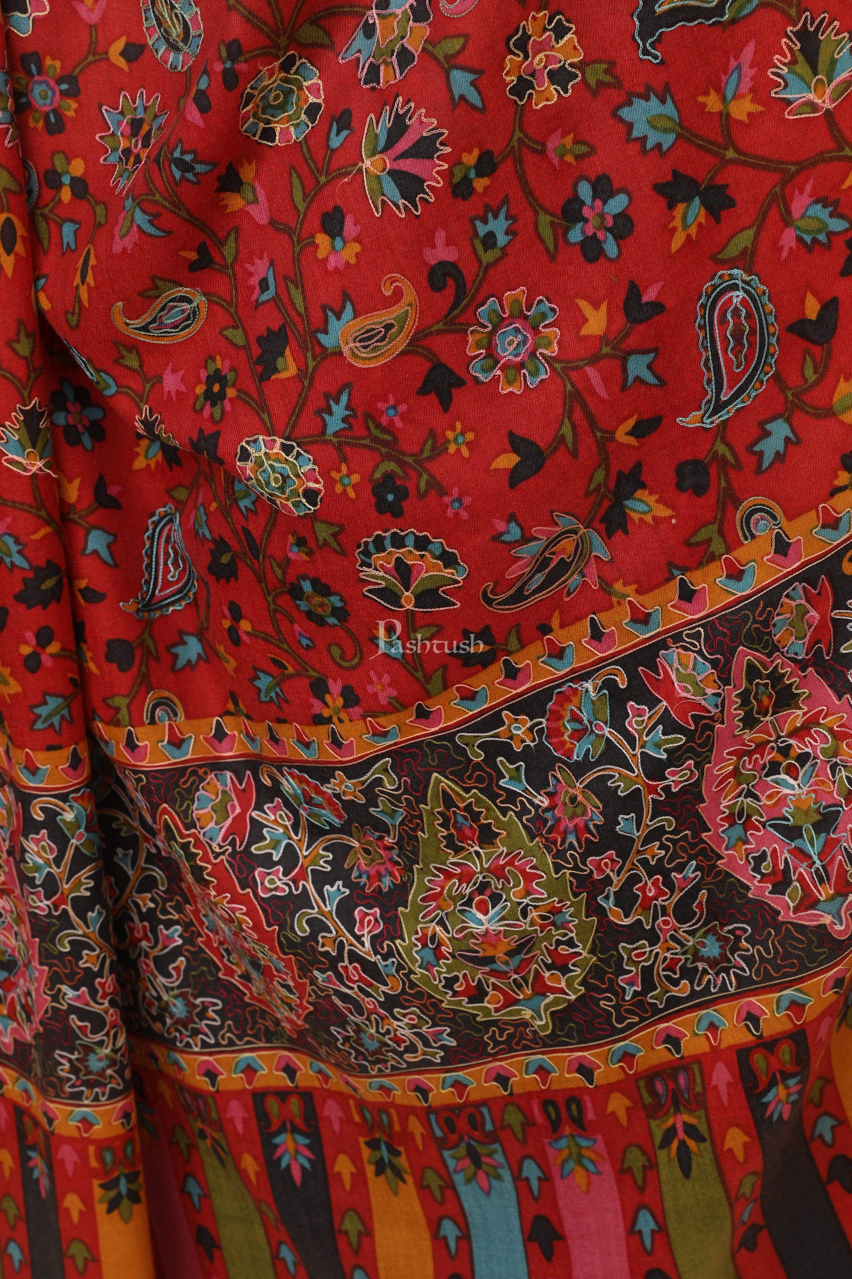 Pashtush Womens Kalamkari Embroidery Shawl, Fine Wool Shawls, Medium - Image 2