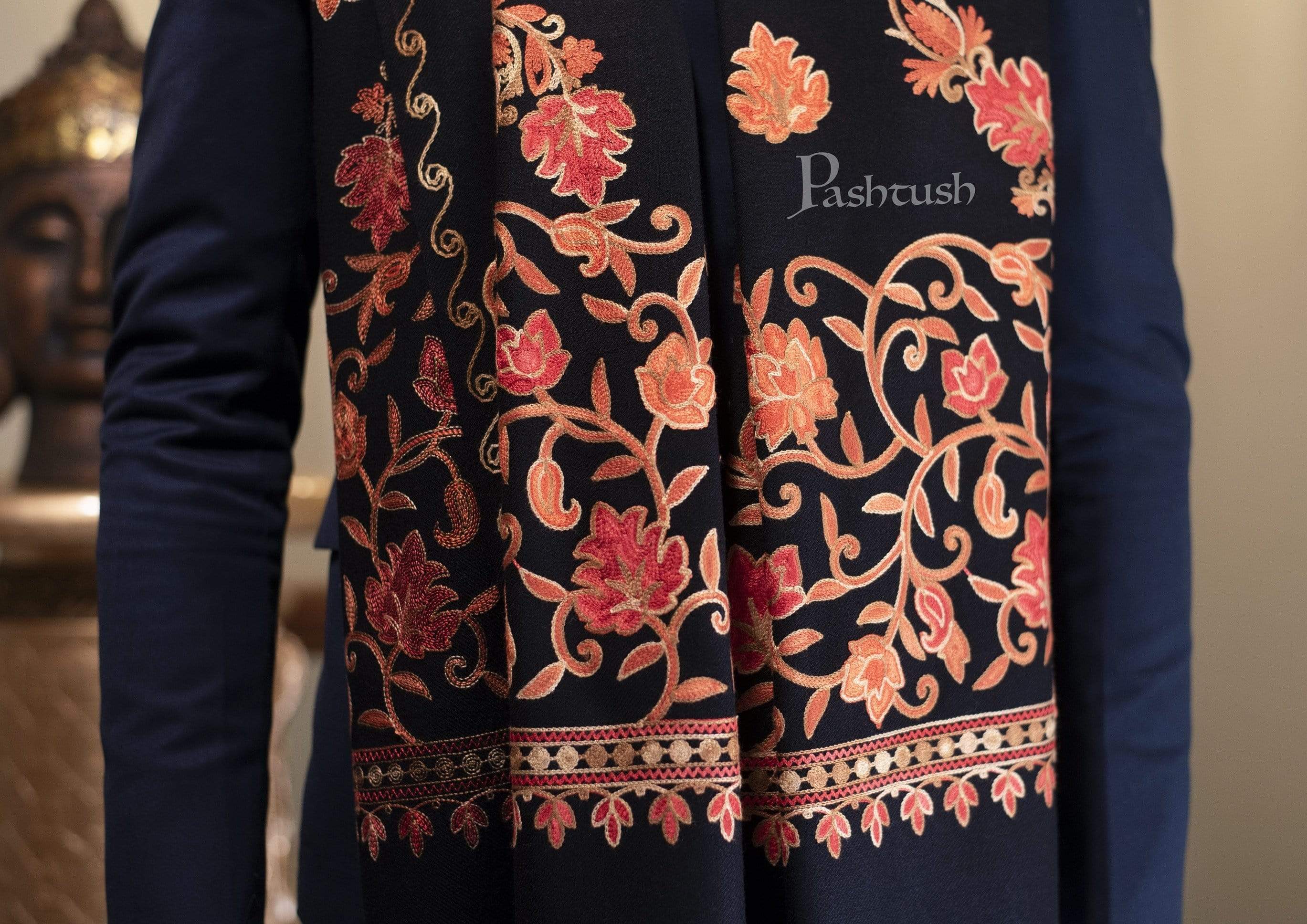 Pashtush Mens Aari Embroidery Stole, Thick And Warm, Black - Image 2