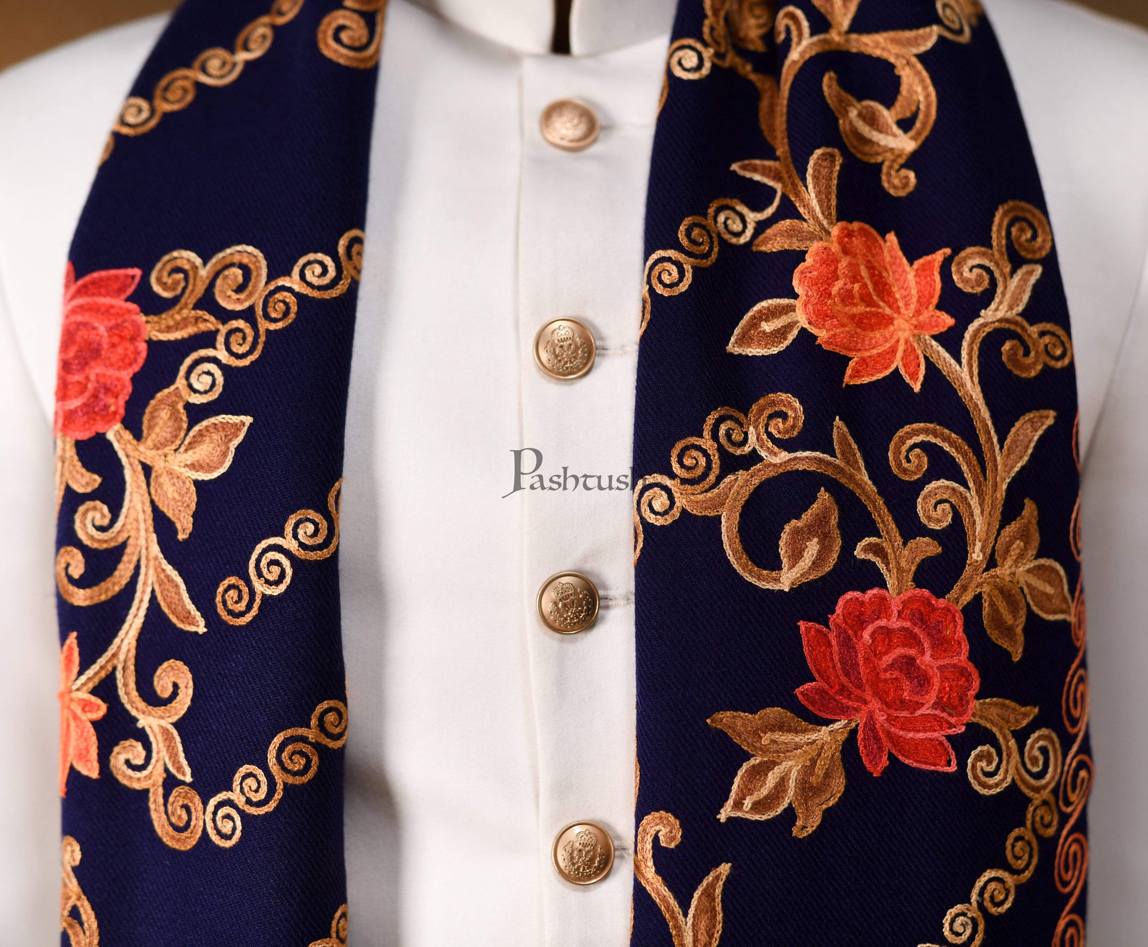 Pashtush Mens Aari Embroidery, Woollen Stole - Image 3