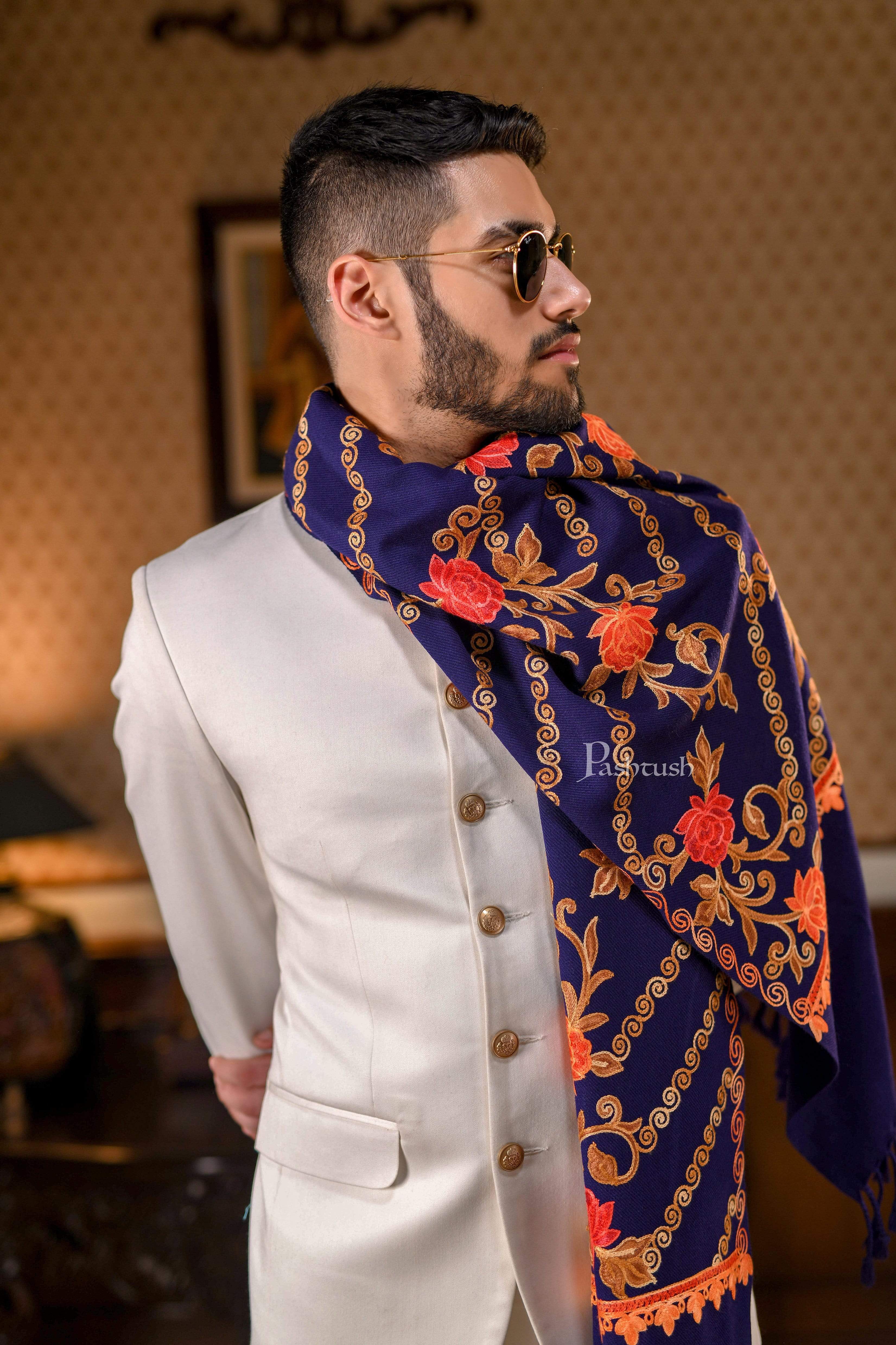 Pashtush Mens Aari Embroidery, Woollen Stole - Image 4