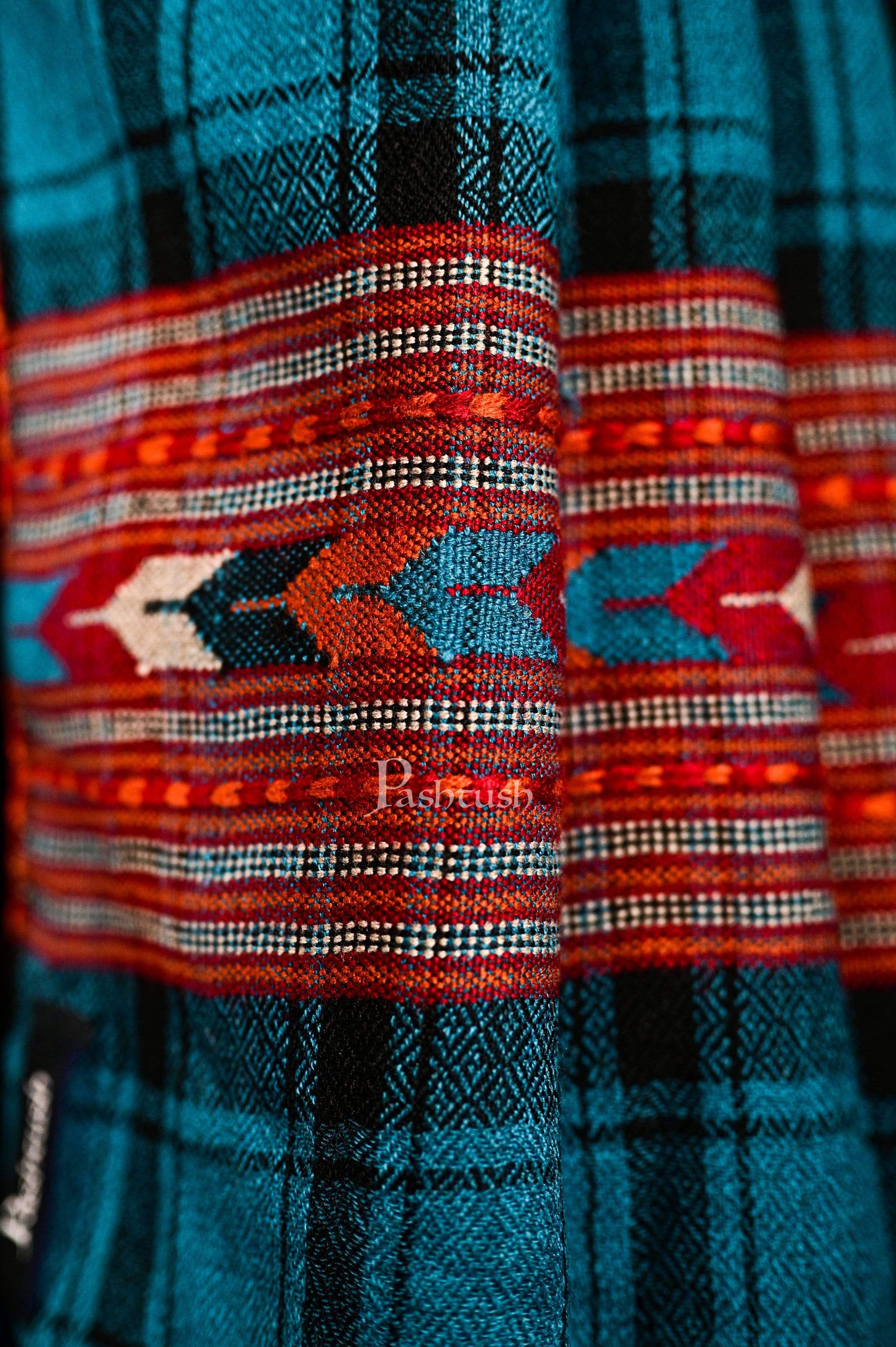 Pashtush Mens Aztec Wool, Authentic 100% Handwoven Stole, Extra Warm, Blue - Image 5