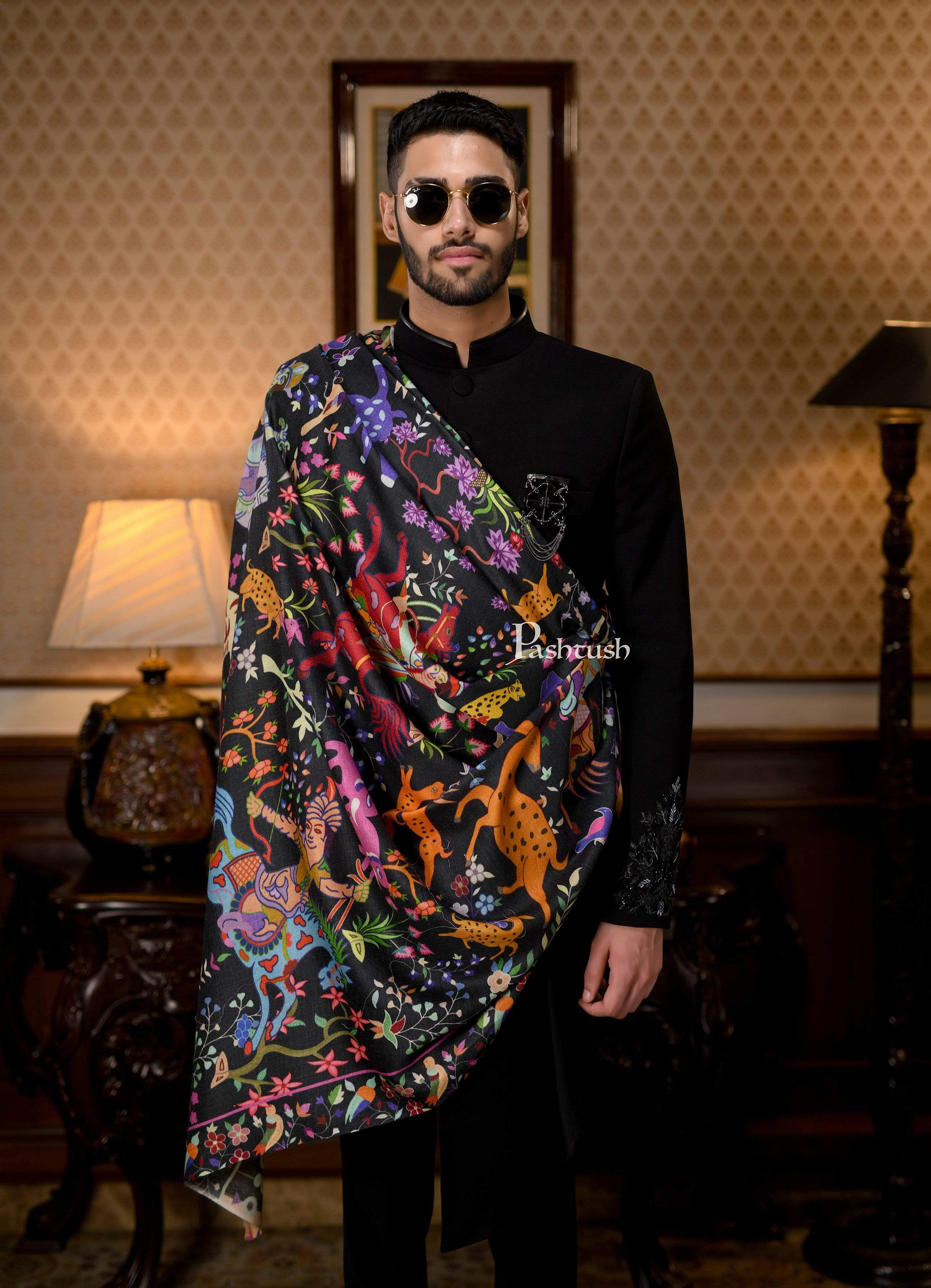 Pashtush Mens Mughal Shikaardar, Luxury Printed Shawl On 100% Pure Wool, Woolmark Certified - Image 3