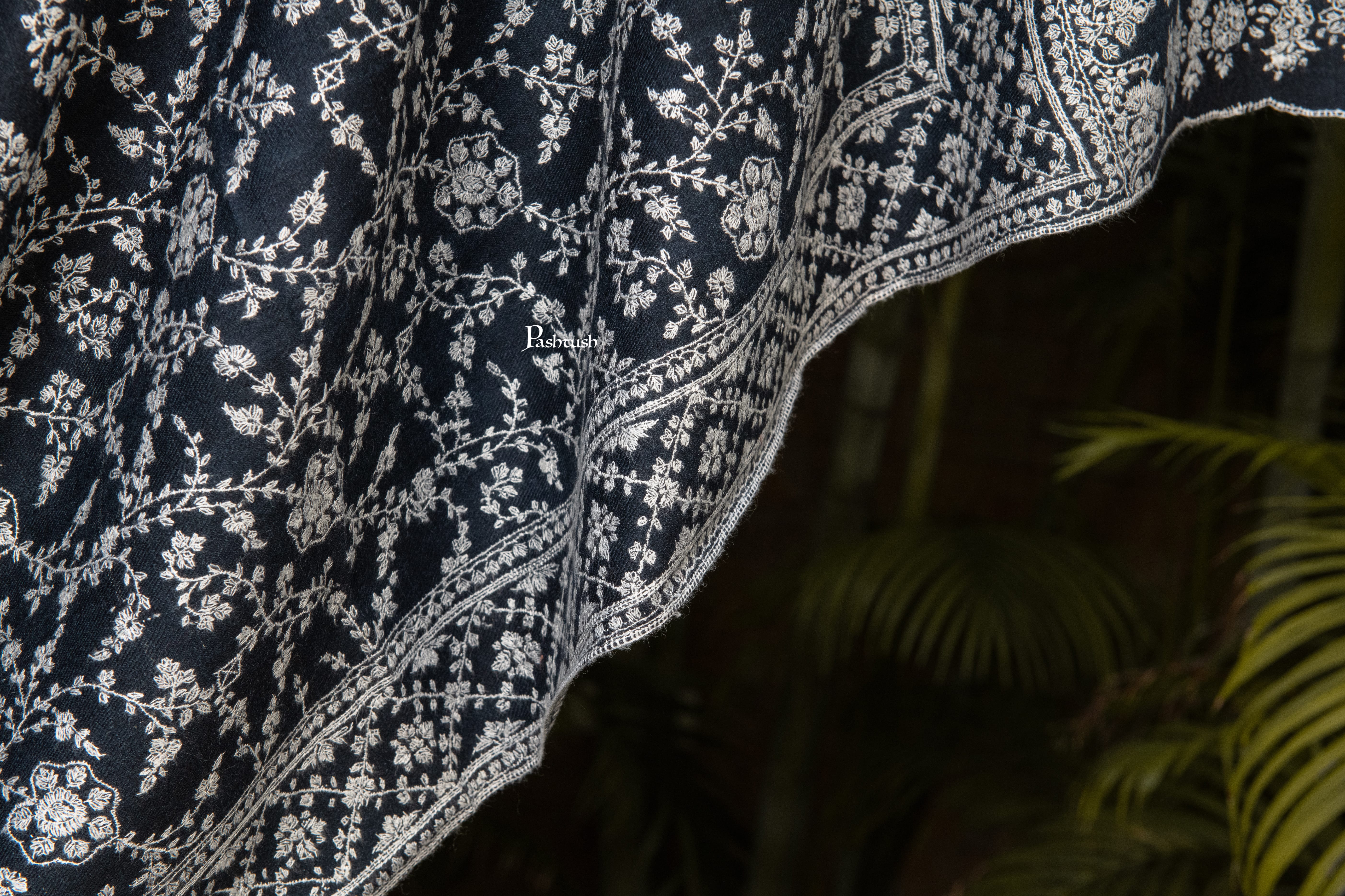 Pashtush Mens Pure Pashmina Shawl, Sozni Hand Embroidery, Hand Woven, Tonal Design, Black - Image 10