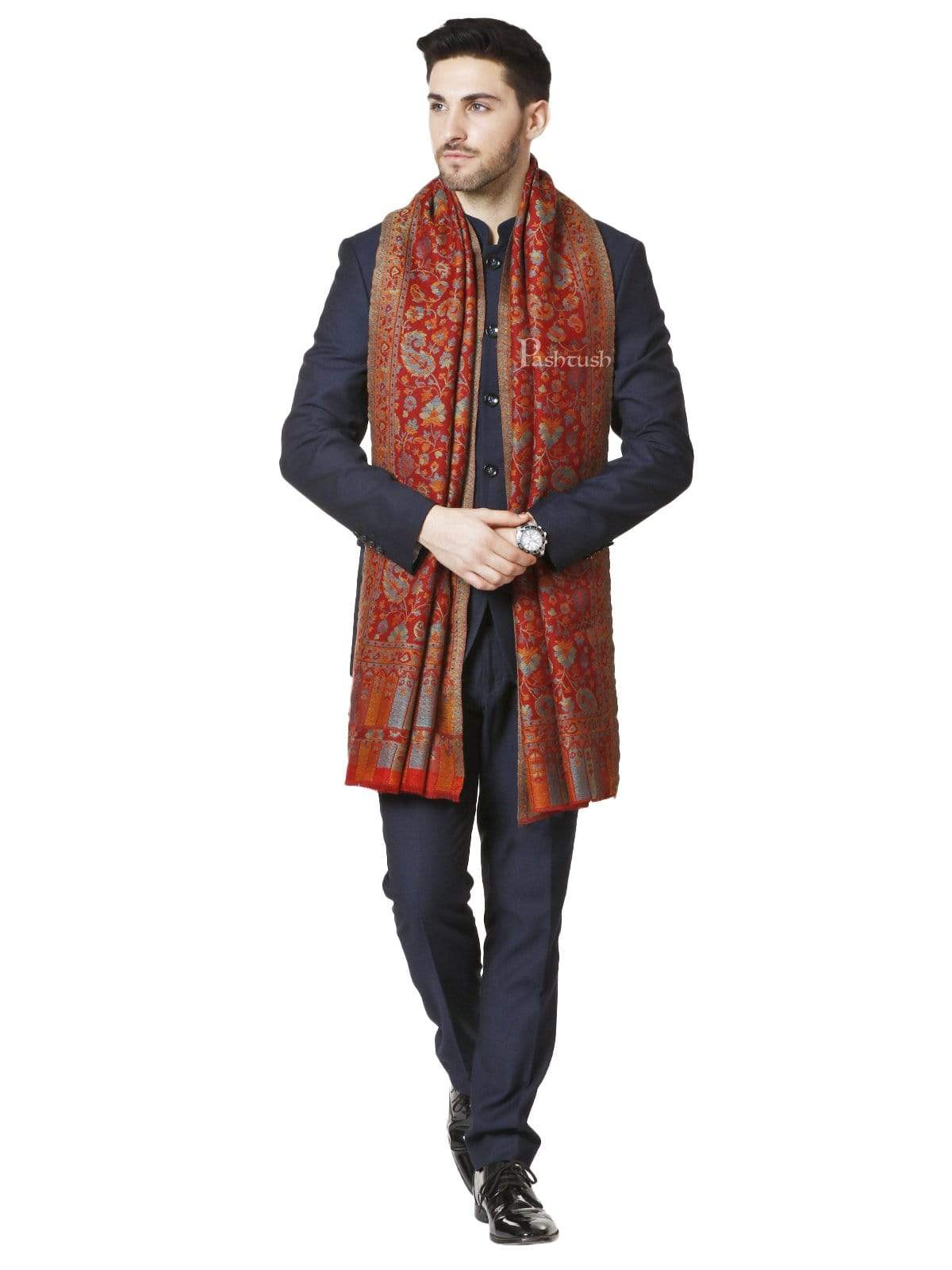 Pashtush Mens Reversible Stole, Chanting Paisley Weave Scarf, Deep Maroon - Image 3