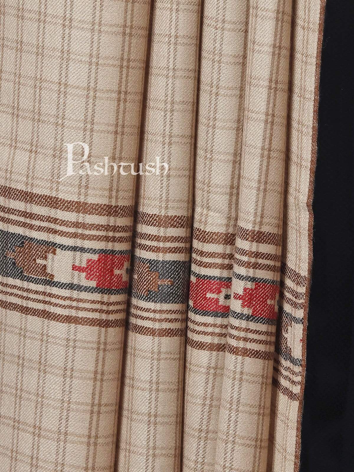 Pashtush Woven Aztec Design Mens Full Size Shawl In Extra Fine Wool - Taupe - Image 4