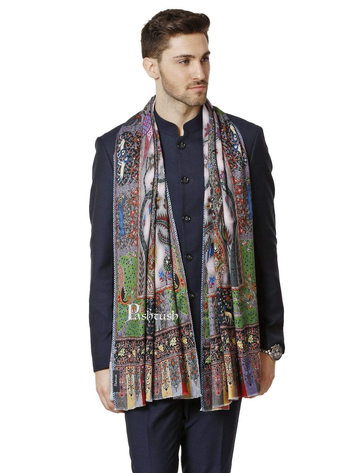 Pashtush Mens Mughal Printed Stole, Extra Soft Bamboo Fabric - Image 2