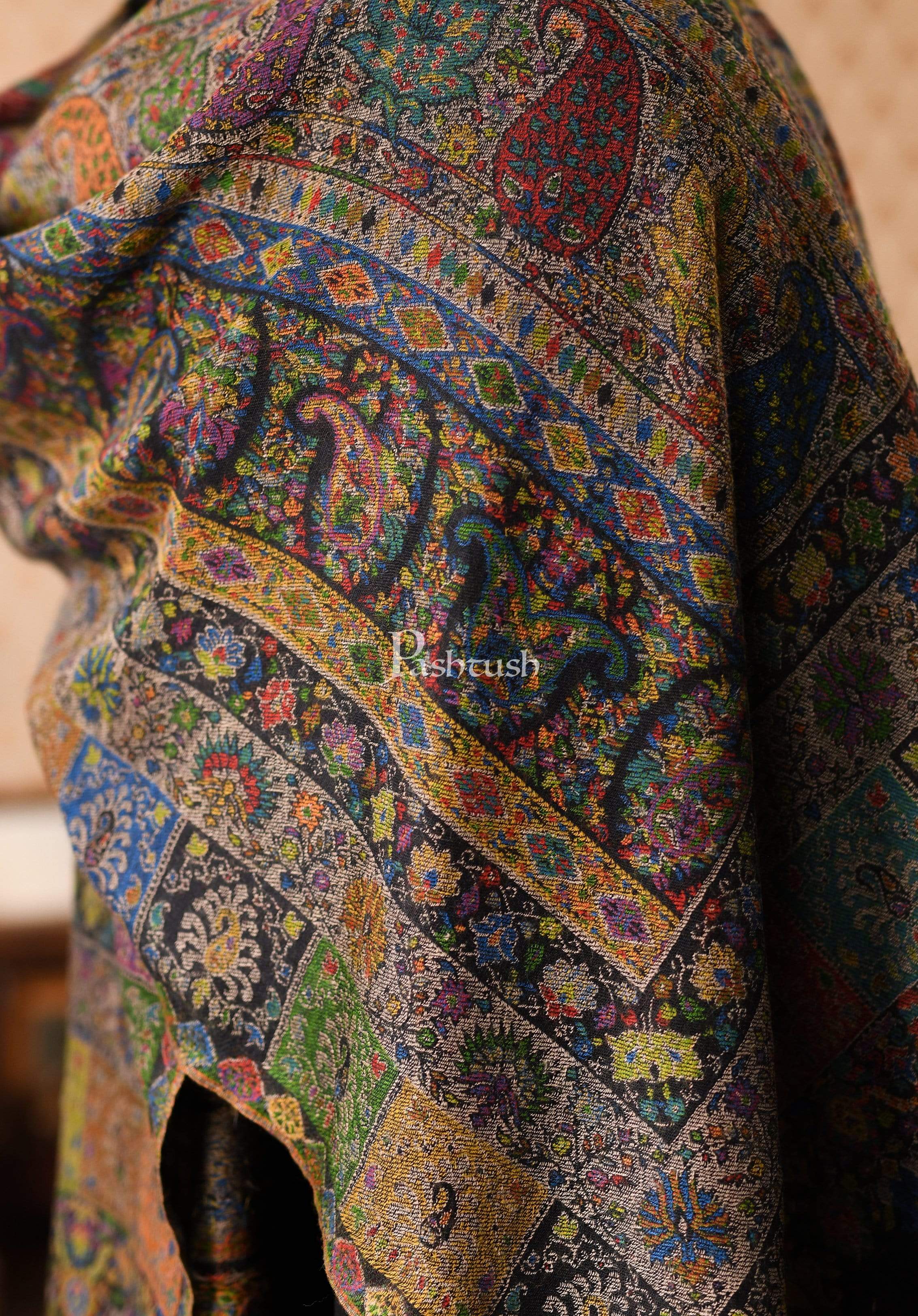 Pashtush Mens Extra Fine Ethnic Stole, Pure Wool, Woolmark Certificate - Image 2