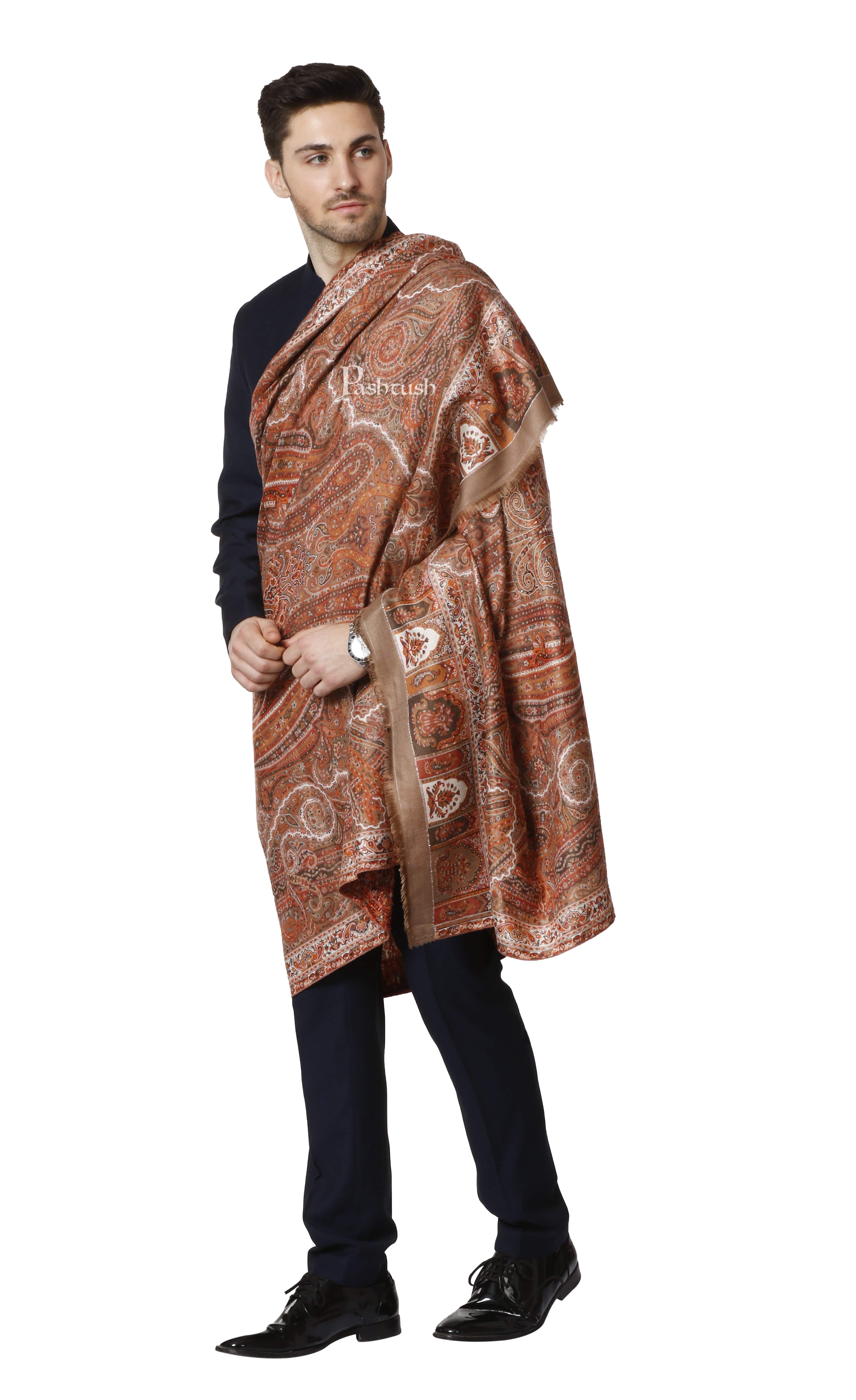 Pashtush Mens Antique Look Heritage Design, Jamawar Stole - Image 4