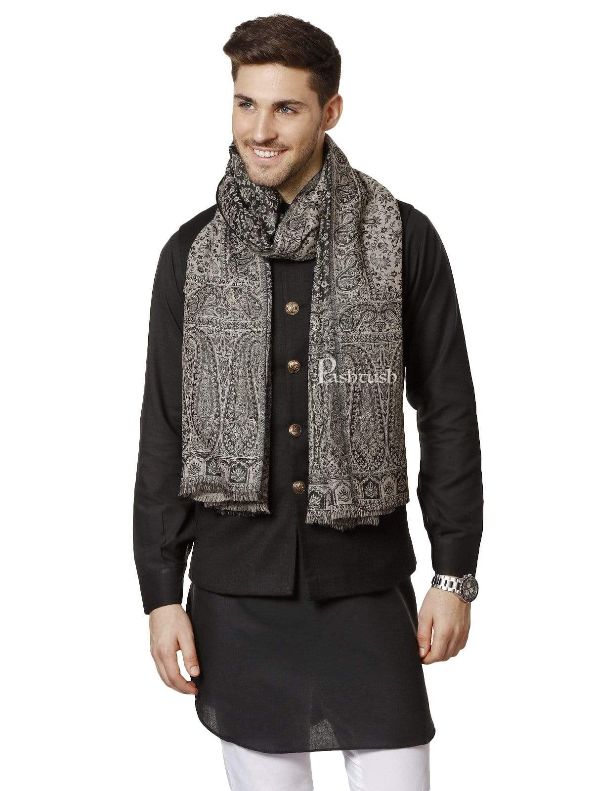 Pashtush Mens Fine Wool Luxury Stole, Soft And Warm, Black And Grey - Image 4
