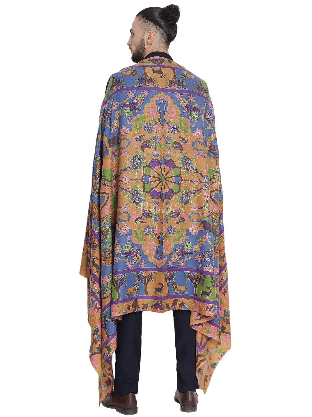 Pashtush Mens Shikaar-Dar Hand Embroidered, Shawl In Fine Wool - Image 5