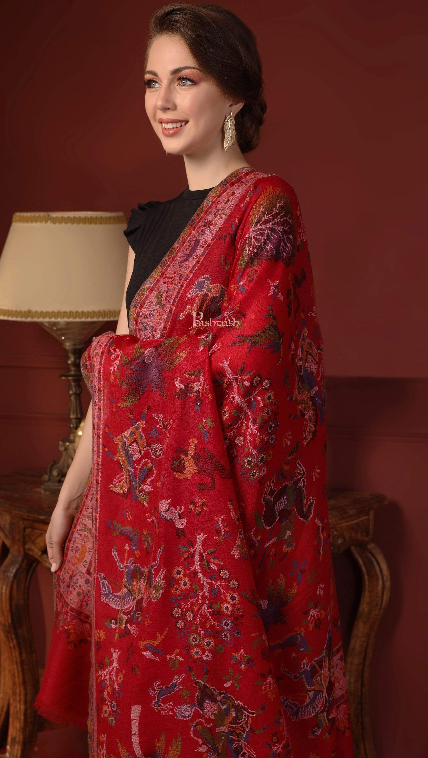 Pashtush Womens Shikaardar Shawl, Pure Wool, With Woolmark Certificate - Image 3