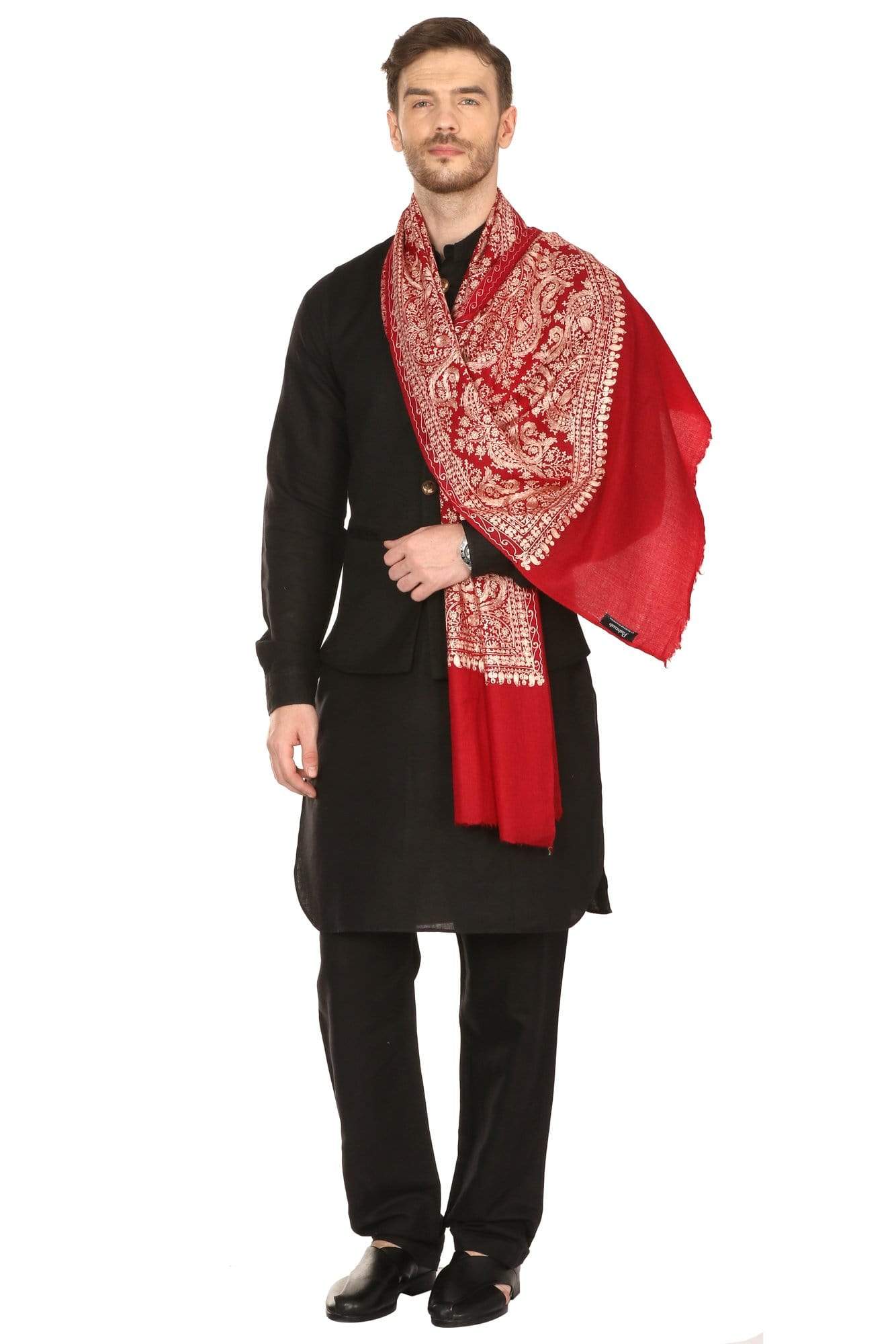 Pashtush Mens Silk-Fine Wool Fine Wool, Nalki Embroidery Needlework Stole - Image 5