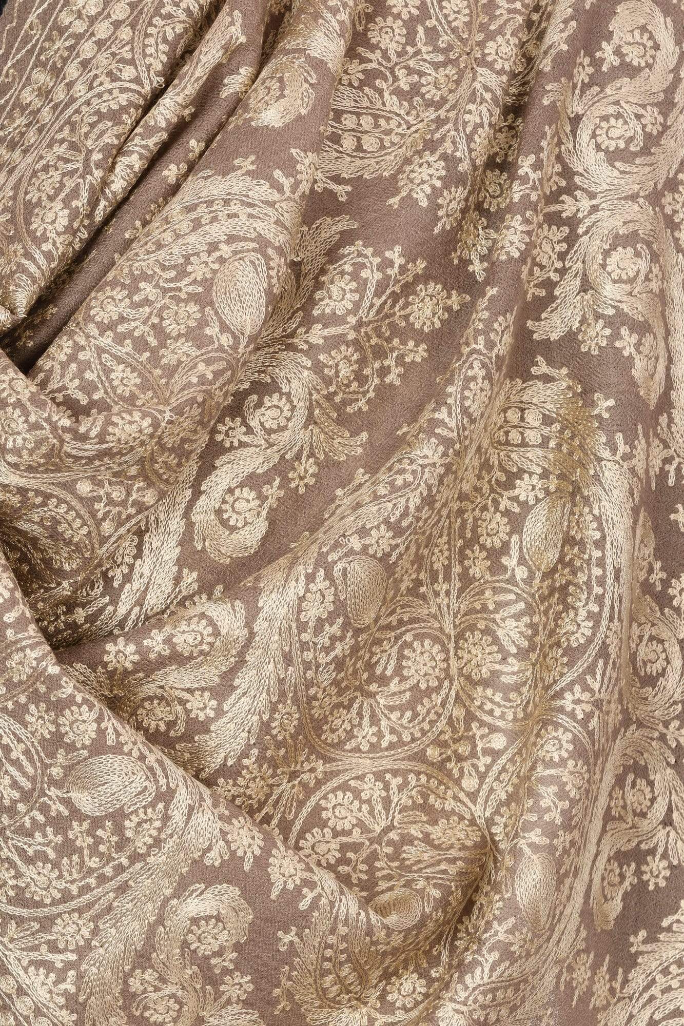 Pashtush Mens Silk-Fine Wool Fine Wool, Nalki Embroidery Needlework Stole - Beige - Image 3
