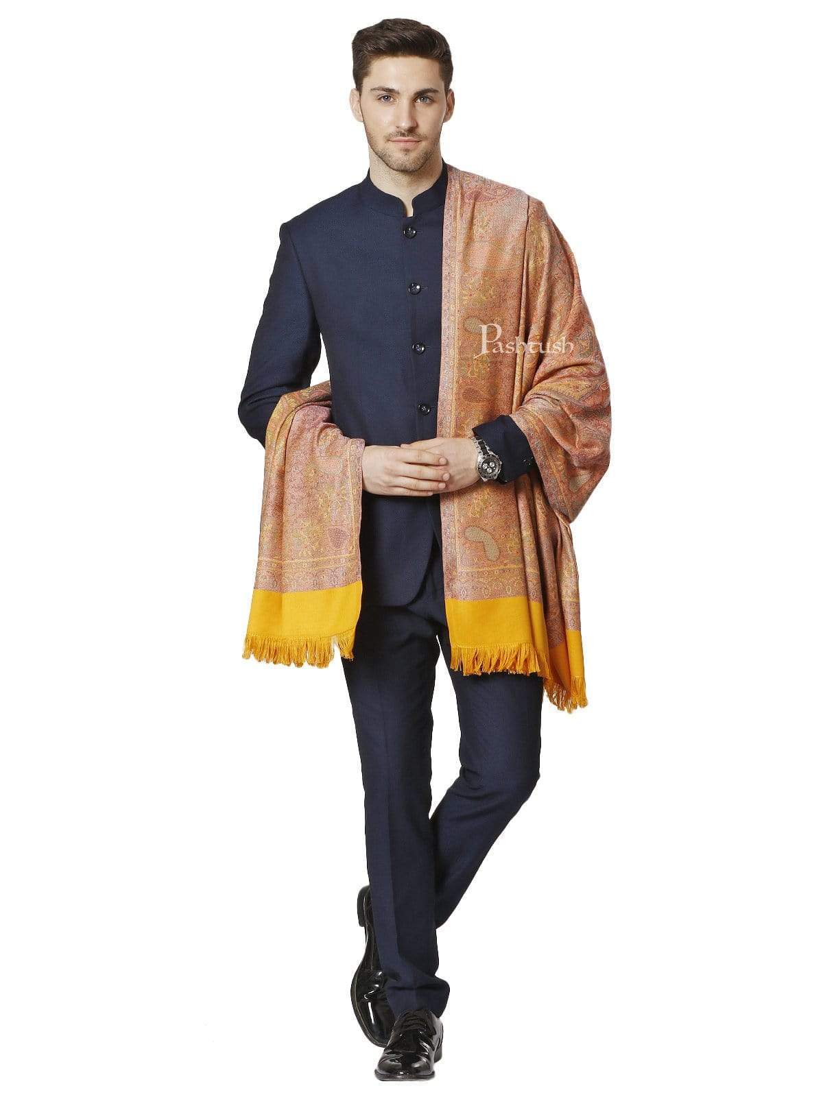 Pashtush Mens faux pashmina stole, Reversible,mustard - Image 3