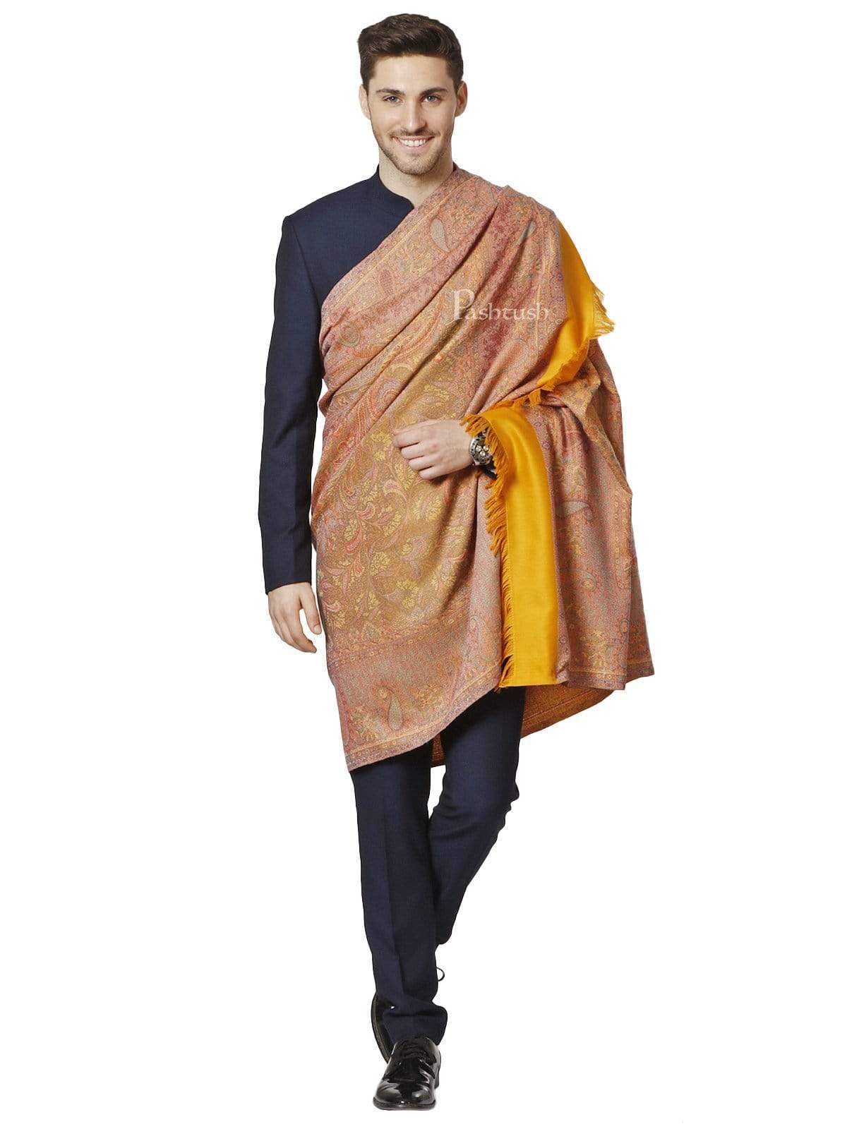 Pashtush Mens faux pashmina stole, Reversible,mustard - Image 4