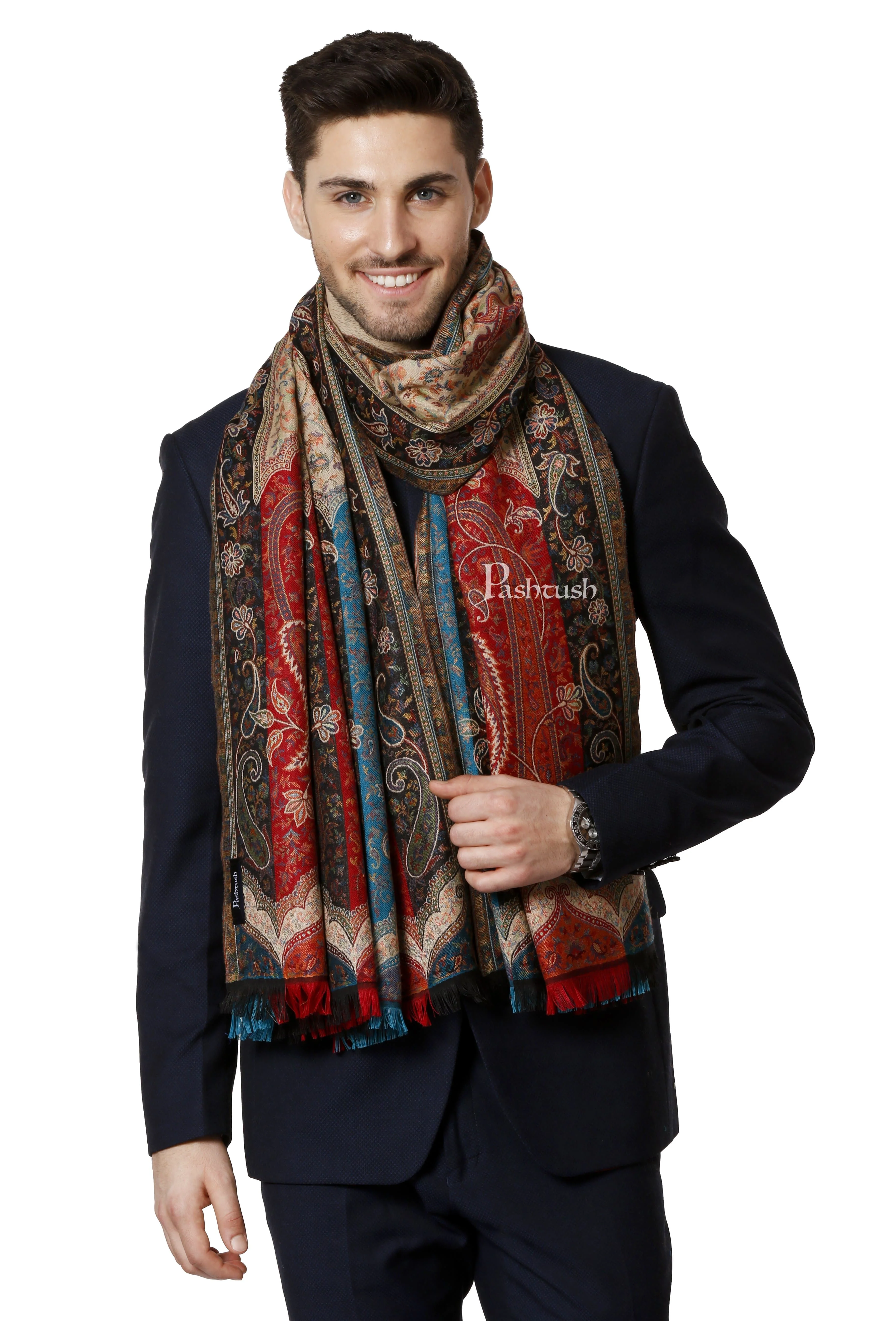 Pashtush Mens Ethnic Stole, Multicoloured, Faux Pashmina - Image 3