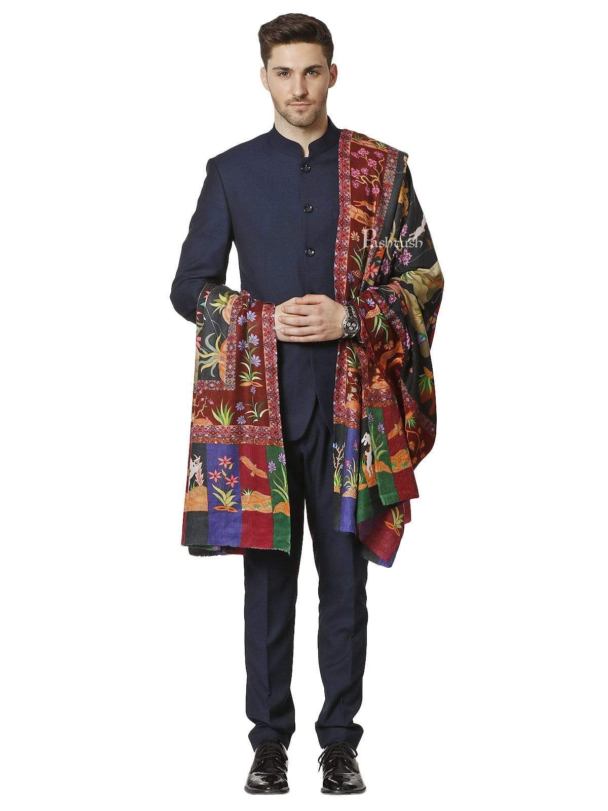 Pashtush Mens Mens Shikaardar Printed Shawl, Pure Wool With Woolmark Certificate - Image 4