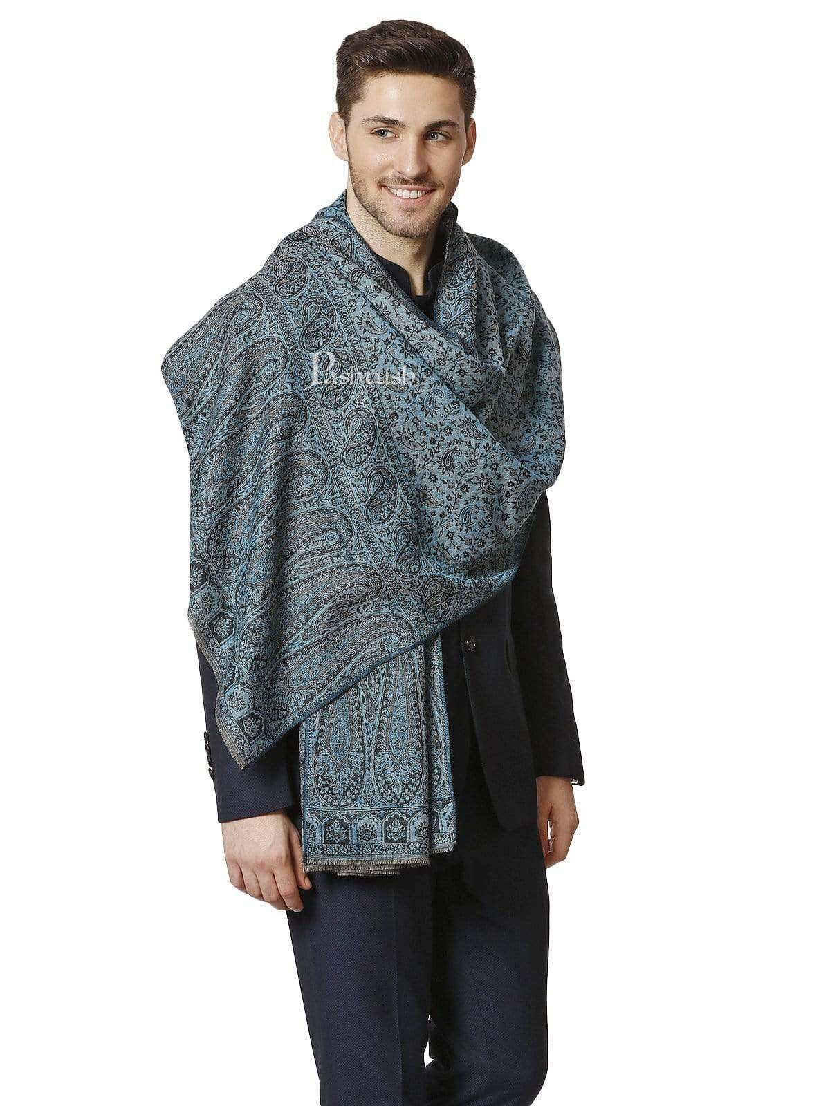 Pashtush Mens Ethic Stole, Fine Wool, Soft And Warm, Azure Blue - Image 2