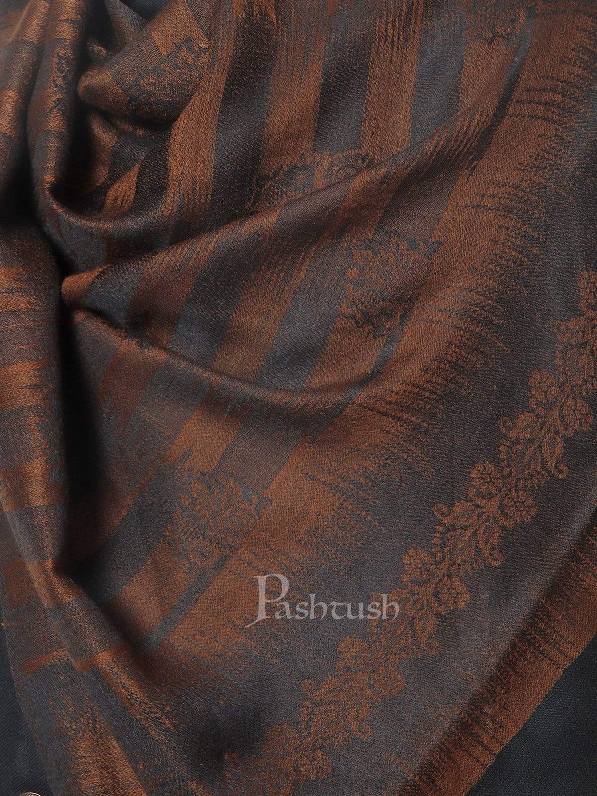 Pashtush Mens Fine Wool Ikkat Design, Stole, Espresso Brown - Image 5