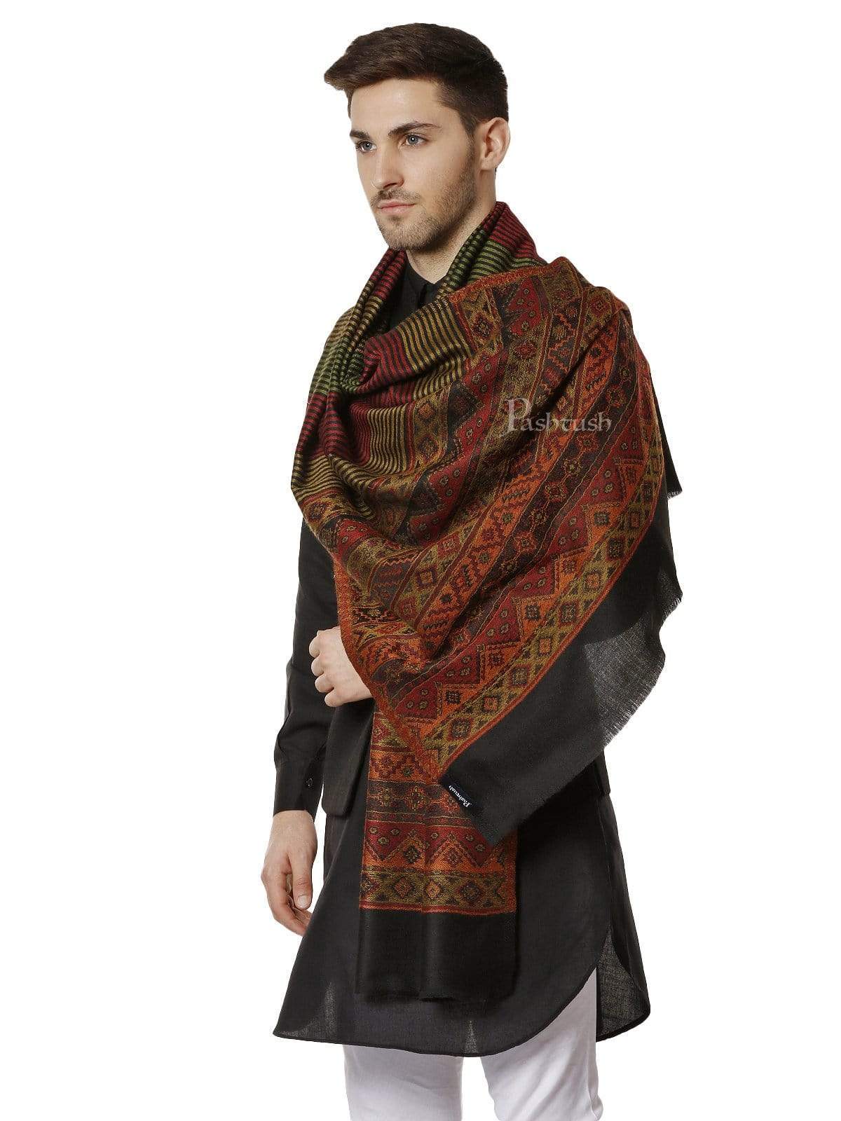 Pashtush Mens Fine Wool Traditional Aztec Weave Stole - Image 2