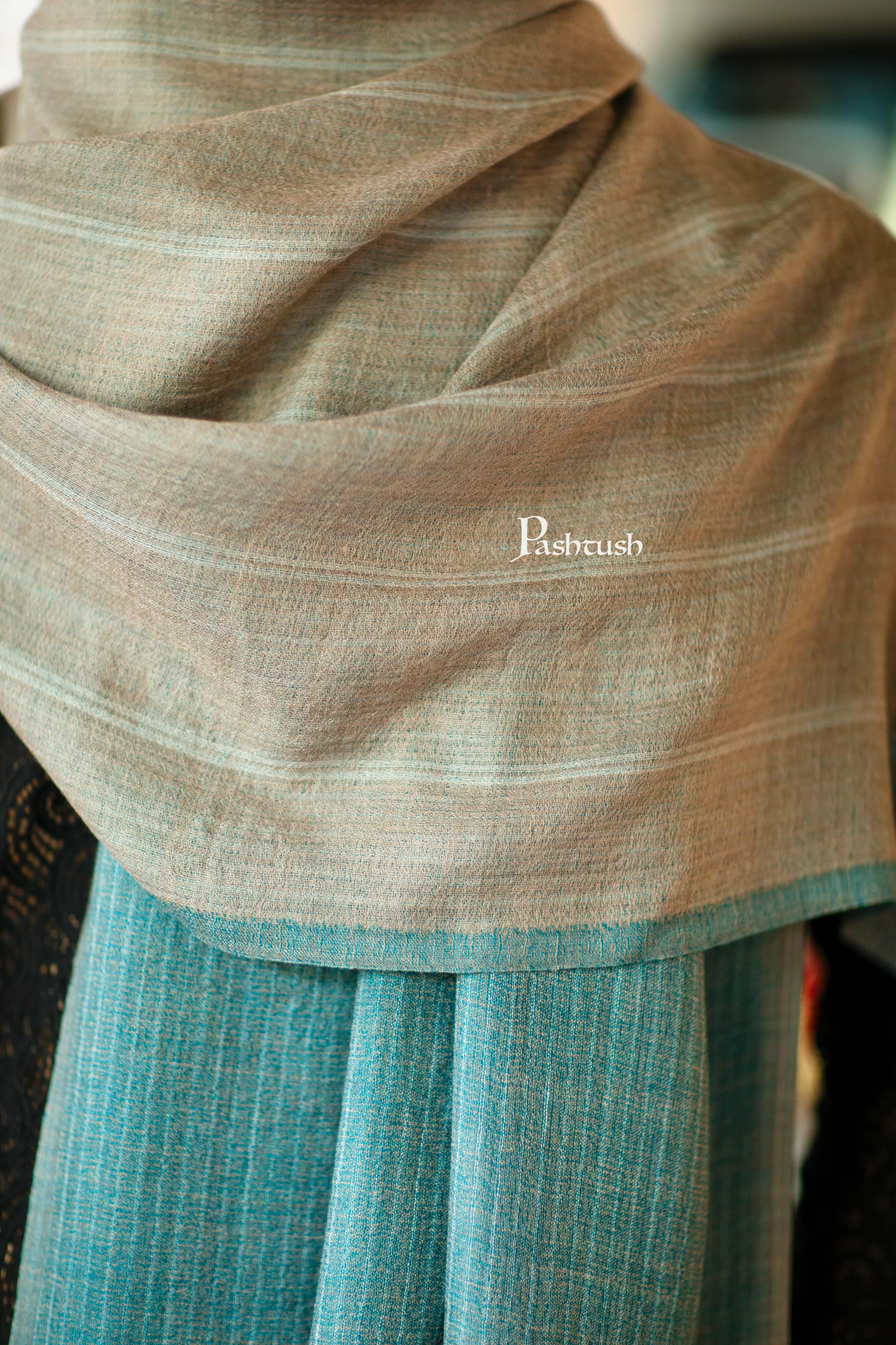 Pashtush Mens Cashmere Stole, Checkered  Design, Arabic Sea Green - Image 2