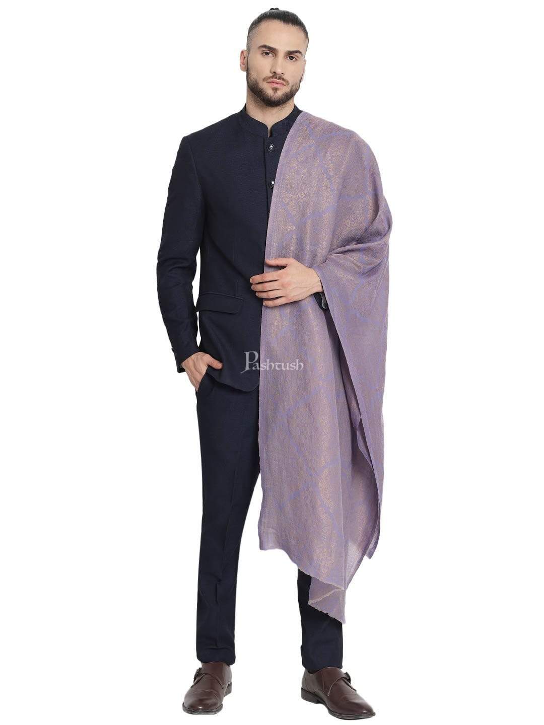 Pashtush Mens Twilight Collection, Jacquard Stole, With Metallic Thread Weave, Fine Wool - Image 3