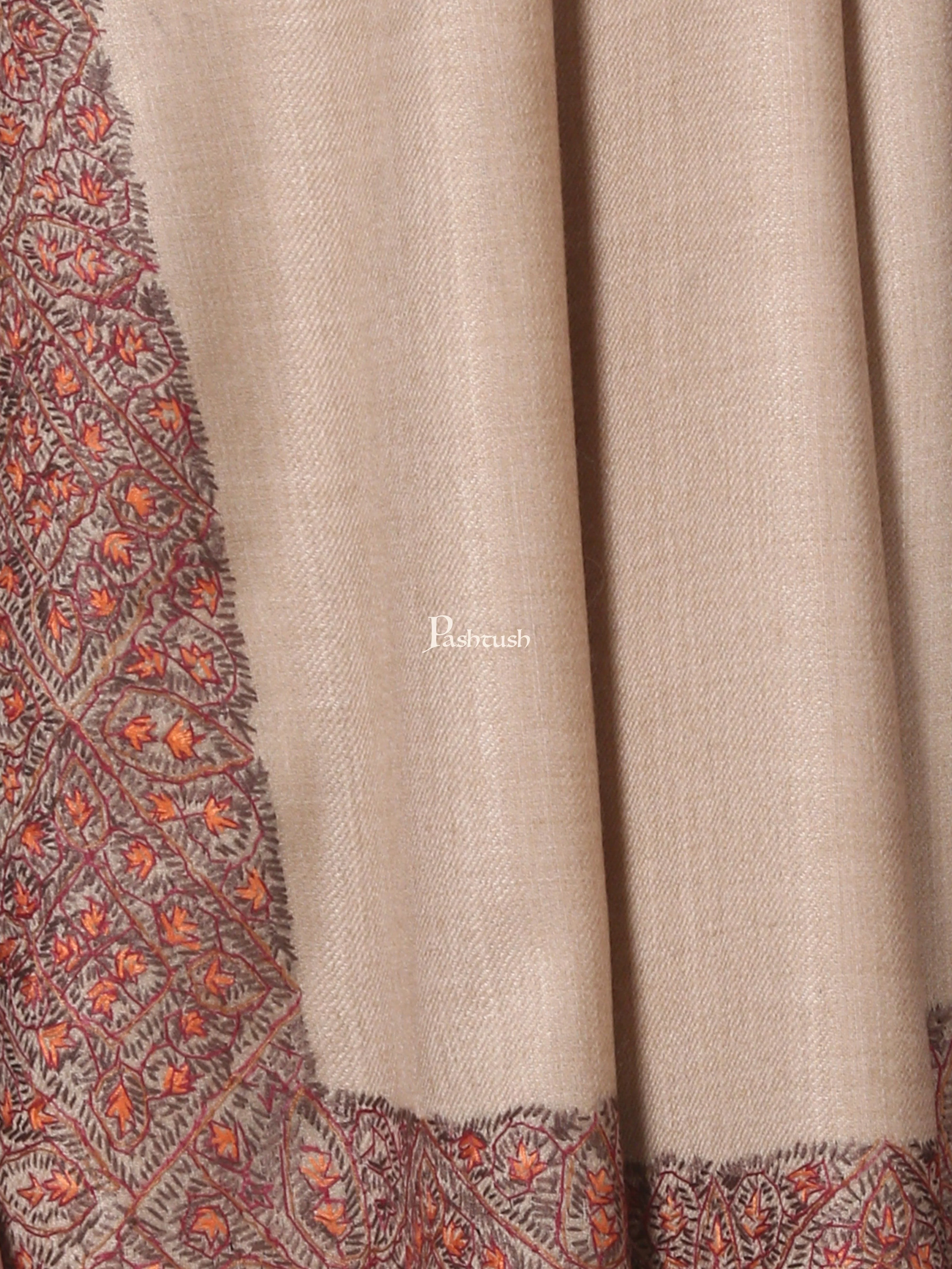 Pashtush Men'S Woolen Hand Made Embroidered Daur Shawl (Taupe, Medium) - Image 2