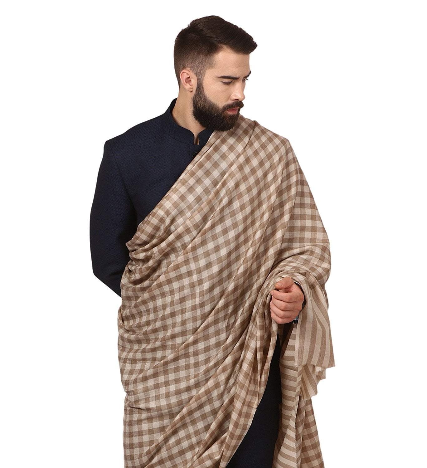 Pashtush Mens Woven Check Design Shawl, Australian Merino Wool Light Weight, Soft Handfeel - Image 2