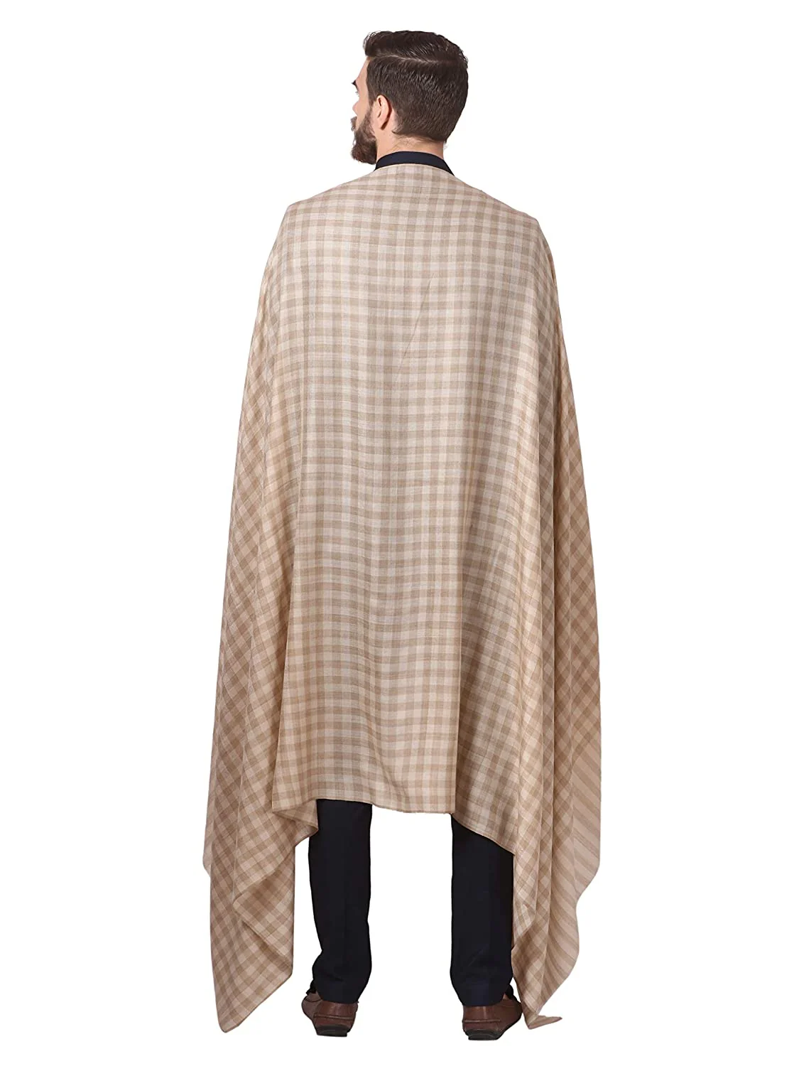 Pashtush Mens Woven Check Shawl, Ultra-Light Weight - Fine Wool, Medium, Herringbone Checks - Image 4