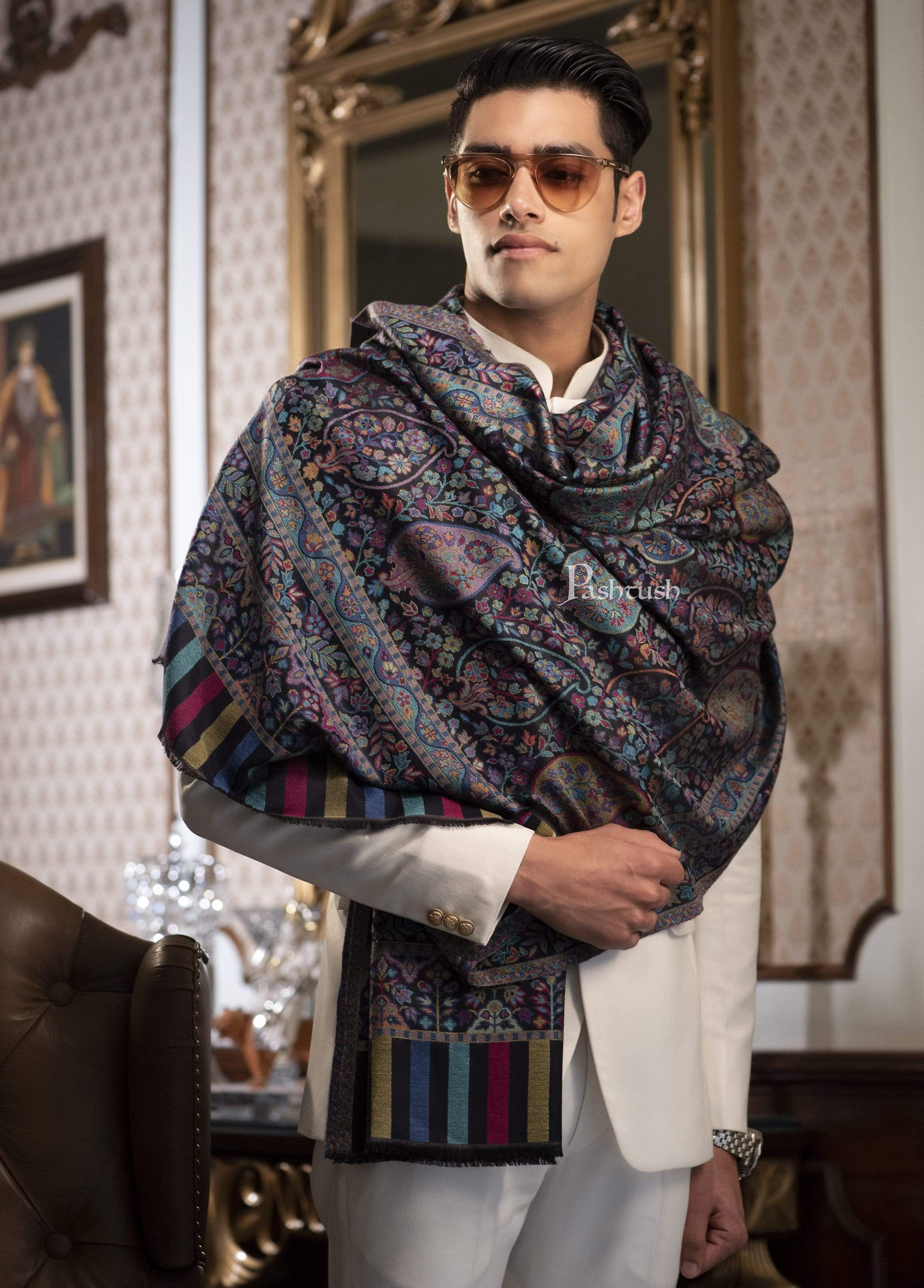 Pashtush Mens Woven Ethnic Stole, Extra Soft Bamboo Fibre - Image 4