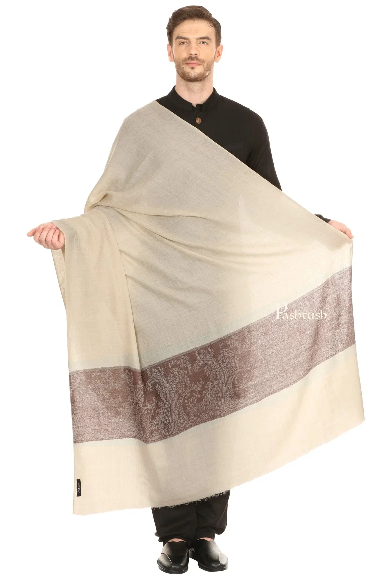Pashtush Mens Woven Jacquard Shawl, Fine Wool, Extra Soft And Warm - Image 2