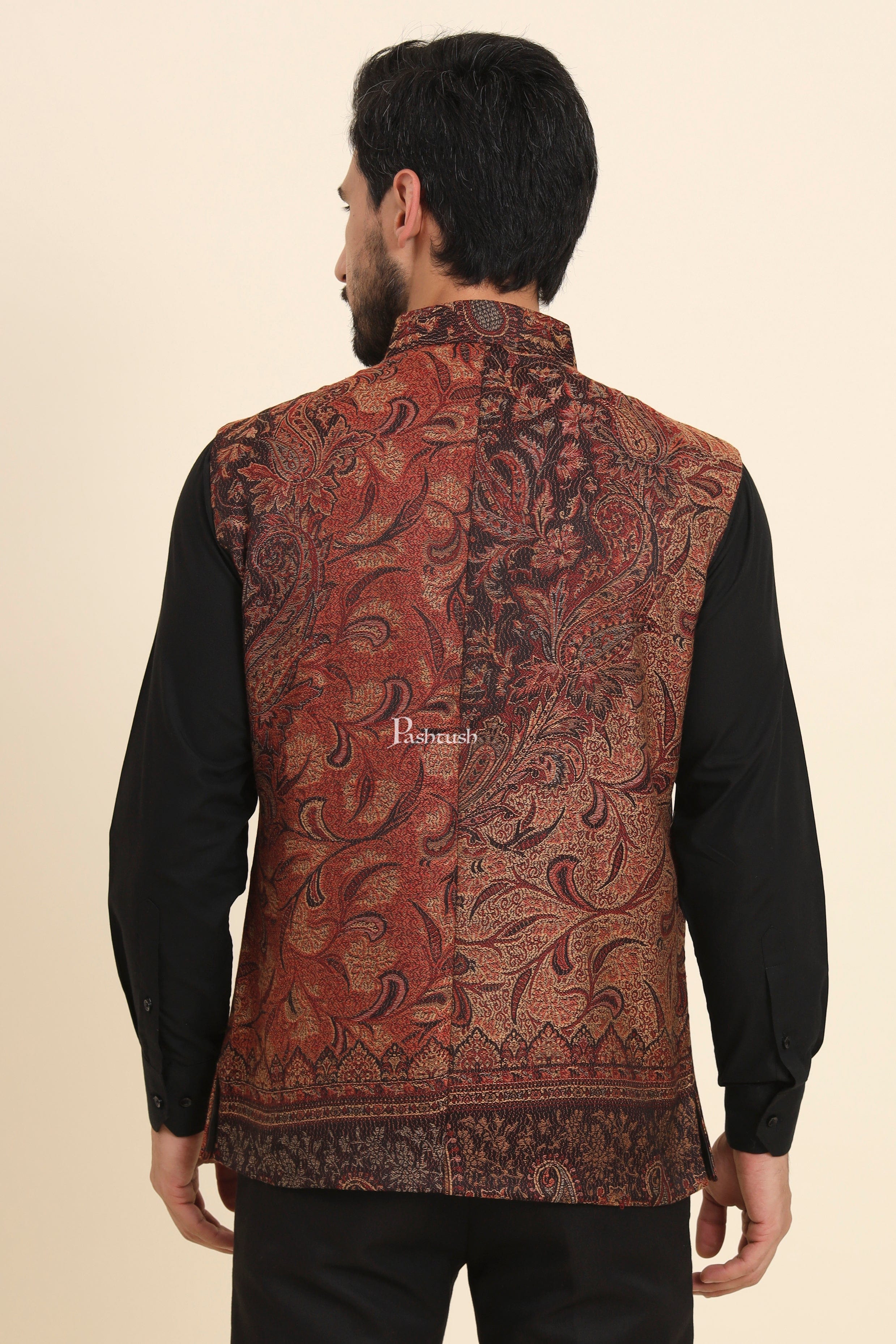 Pashtush Mens Woven Jacquard Structured Waistcoat, Slim Fit - Image 6