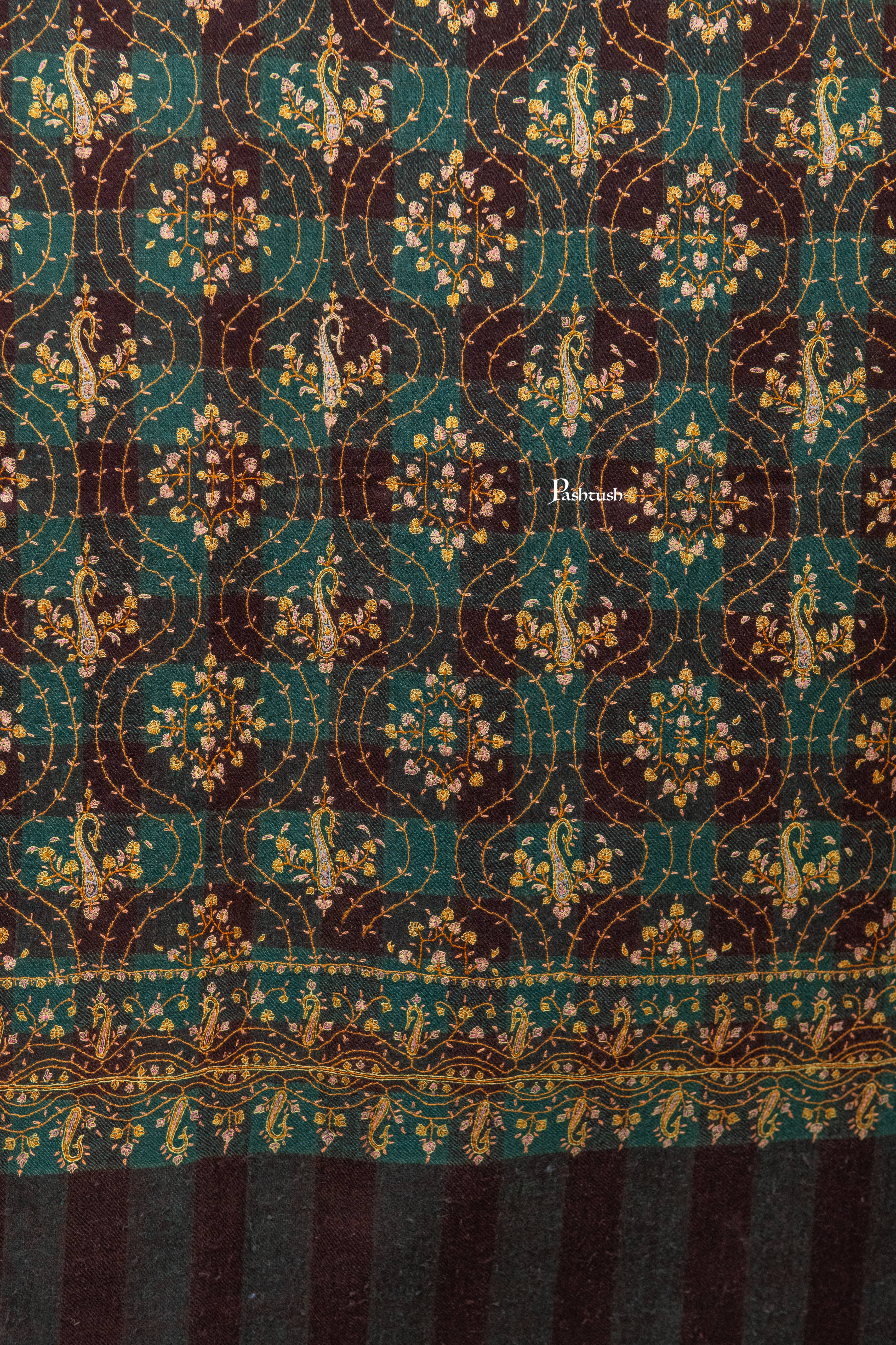 Pashtush  Pure Pashmina Shawl, Sozni Hand Embroidery, Hand Woven Design, Black - Image 5