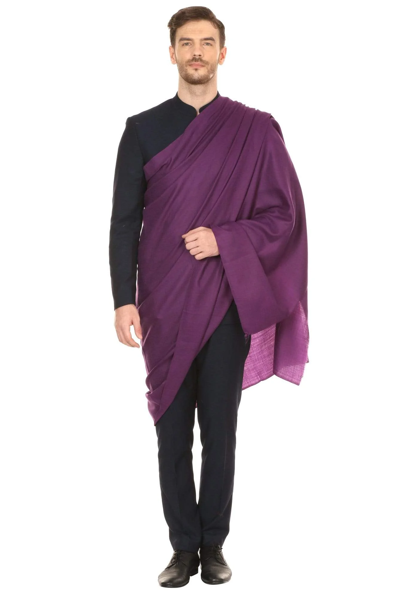 Pashtush Royal And Classy Fine Wool Mens Stole,Purple - Image 7