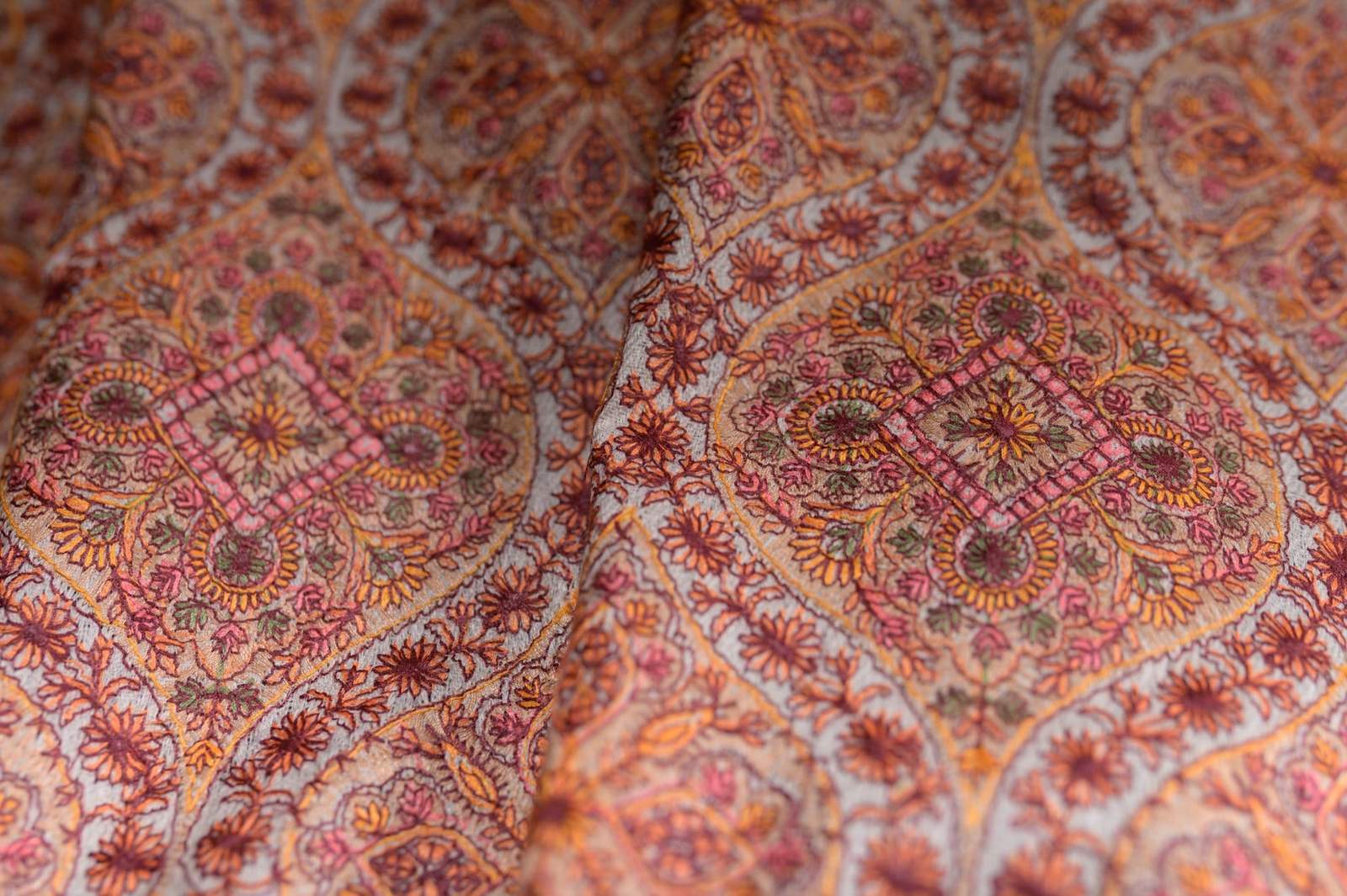 Pashtush Super Fine Embroidery Ring Shawl, Large Size - Taupe - Image 3