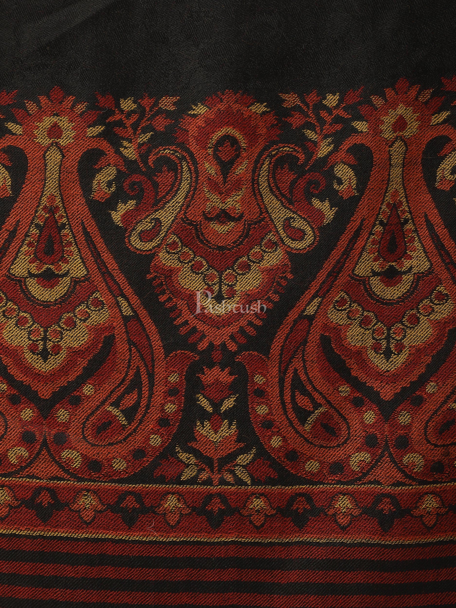 Pashtush Women Extra Fine Wool shawl, Ethnic motifs design, Black - Image 2