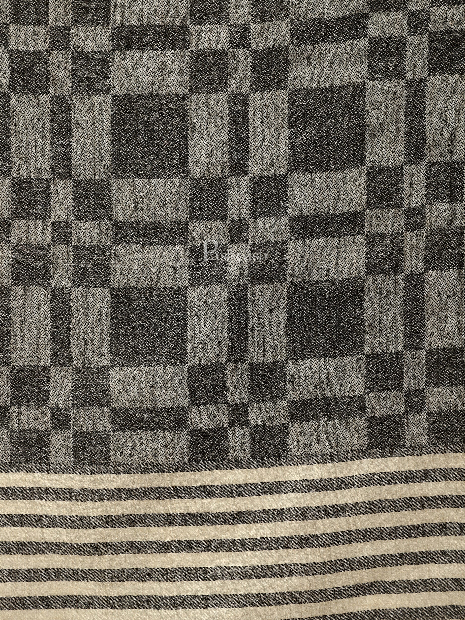 Pashtush women Extra Fine Wool stole, checkered design, Black - Image 2