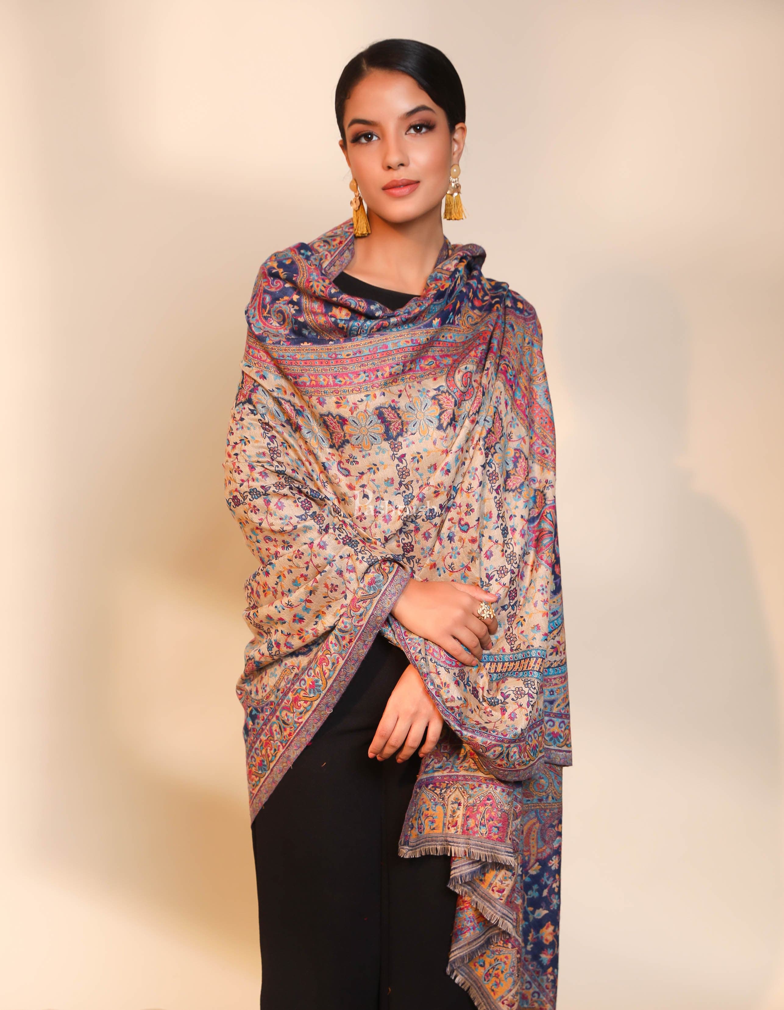 Pashtush women faux pashmina shawl, ethnic weave design, multi color - Image 4